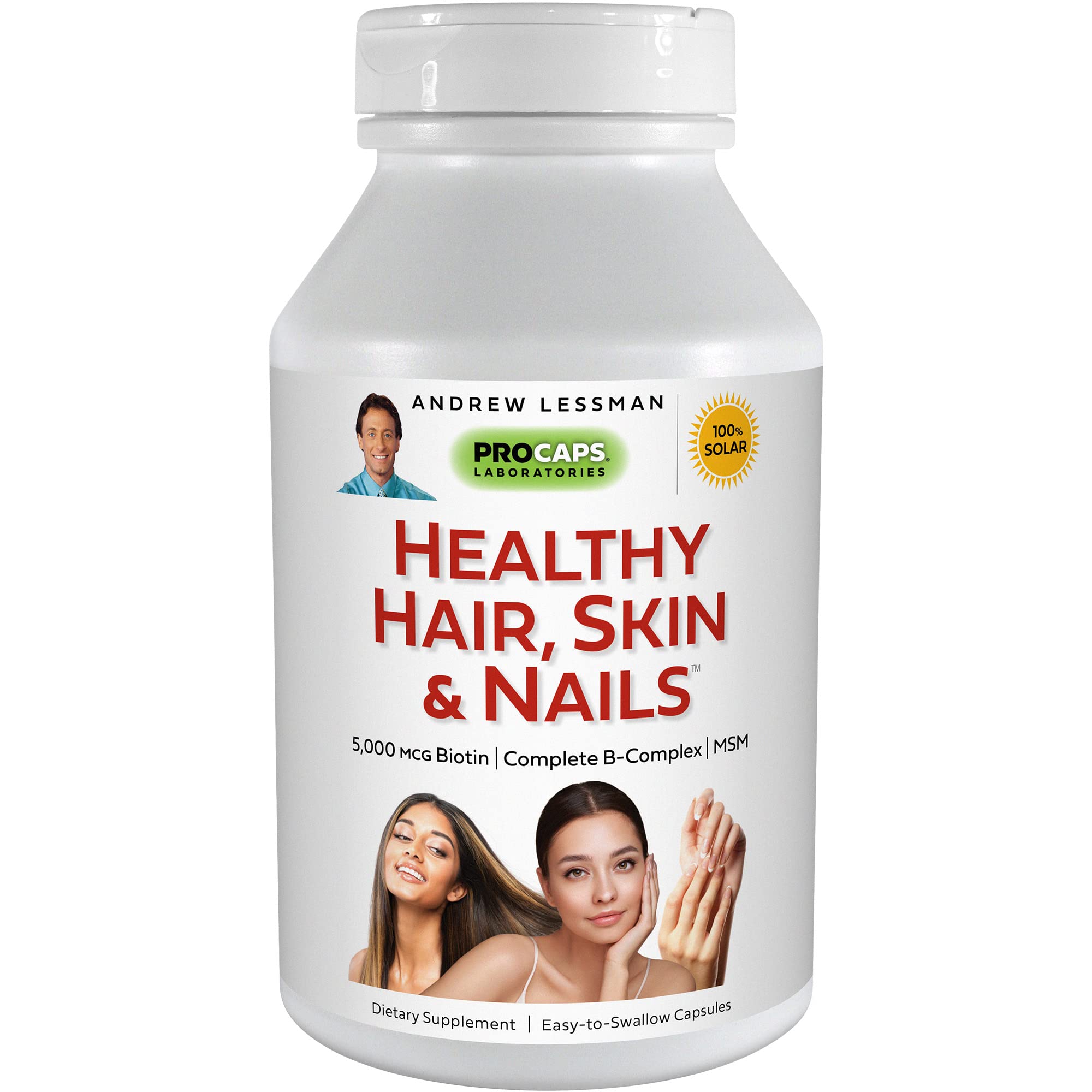 ANDREW LESSMAN Healthy Hair, Skin & Nails Supplement - 60 Capsules with 5000mcg Biotin, MSM & B-Complex for Stronger Nails & Glowing Skin - No Additives, Easy to Swallow - Perfect for Daily Beauty Routine & Hair Growth Support