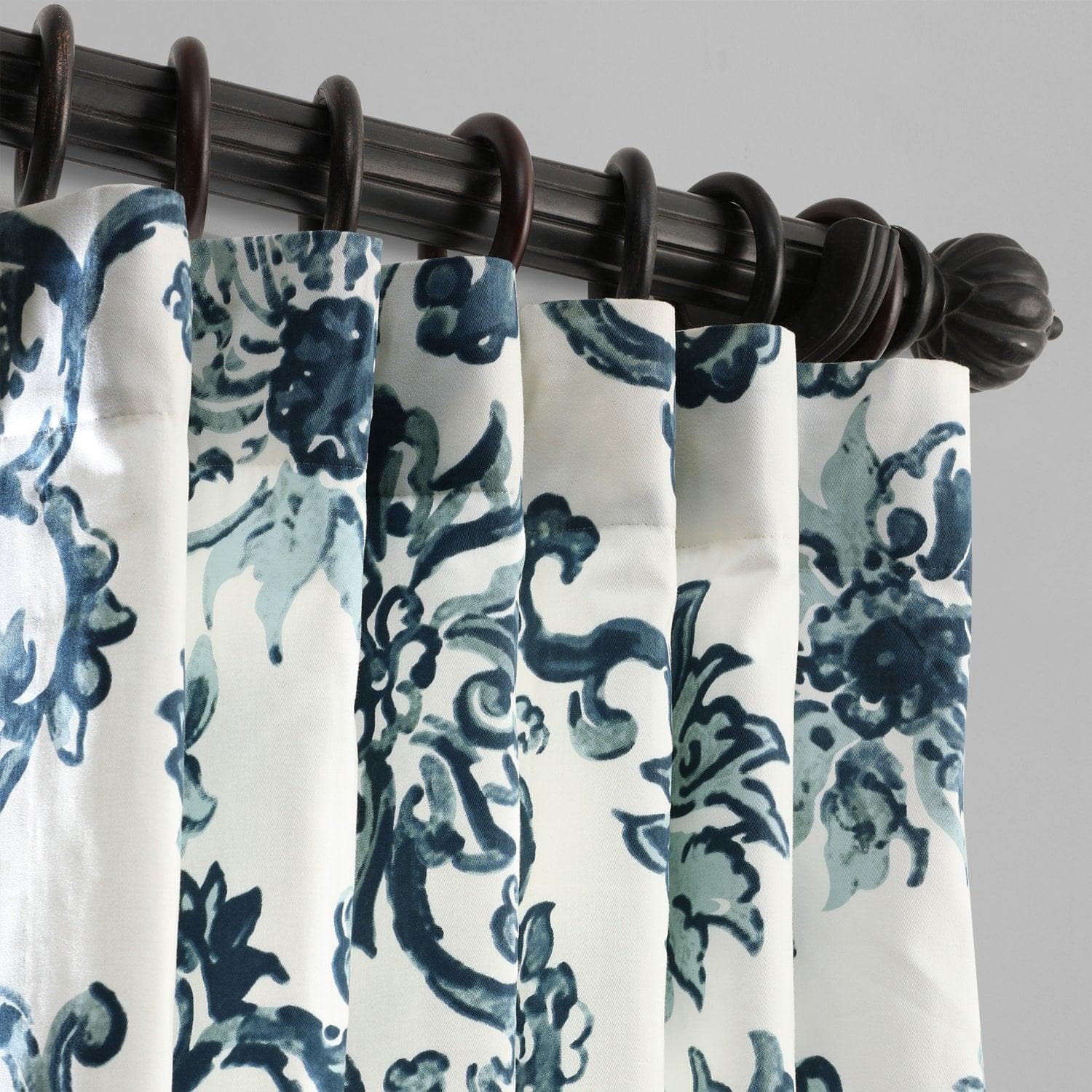 Indonesian Blue Floral Printed Cotton Blackout Curtains for Bedroom & Living Room - Light Blocking Window Drapes for Home Decor
