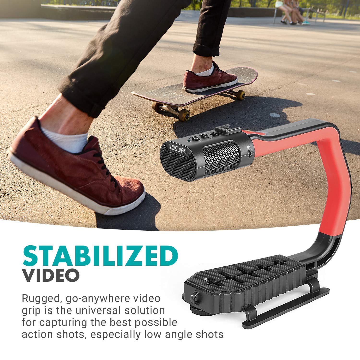 Sevenoak MicRig Universal Video Grip Handle with Built-in Stereo Mic, Windscreen & Shoe Extender - Compatible with DSLR Cameras, iPhone, Android Phones, GoPro (Red) - Perfect for Vlogging, Live Streaming & Outdoor Shooting