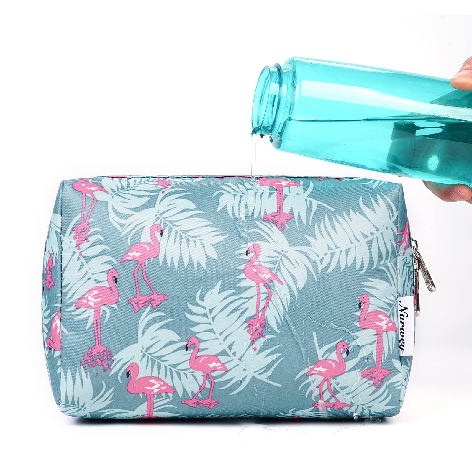 Narwey Flamingo Makeup Bag for Women - Large Travel Cosmetic Organizer with Compartments, Perfect for Travel & Daily Use