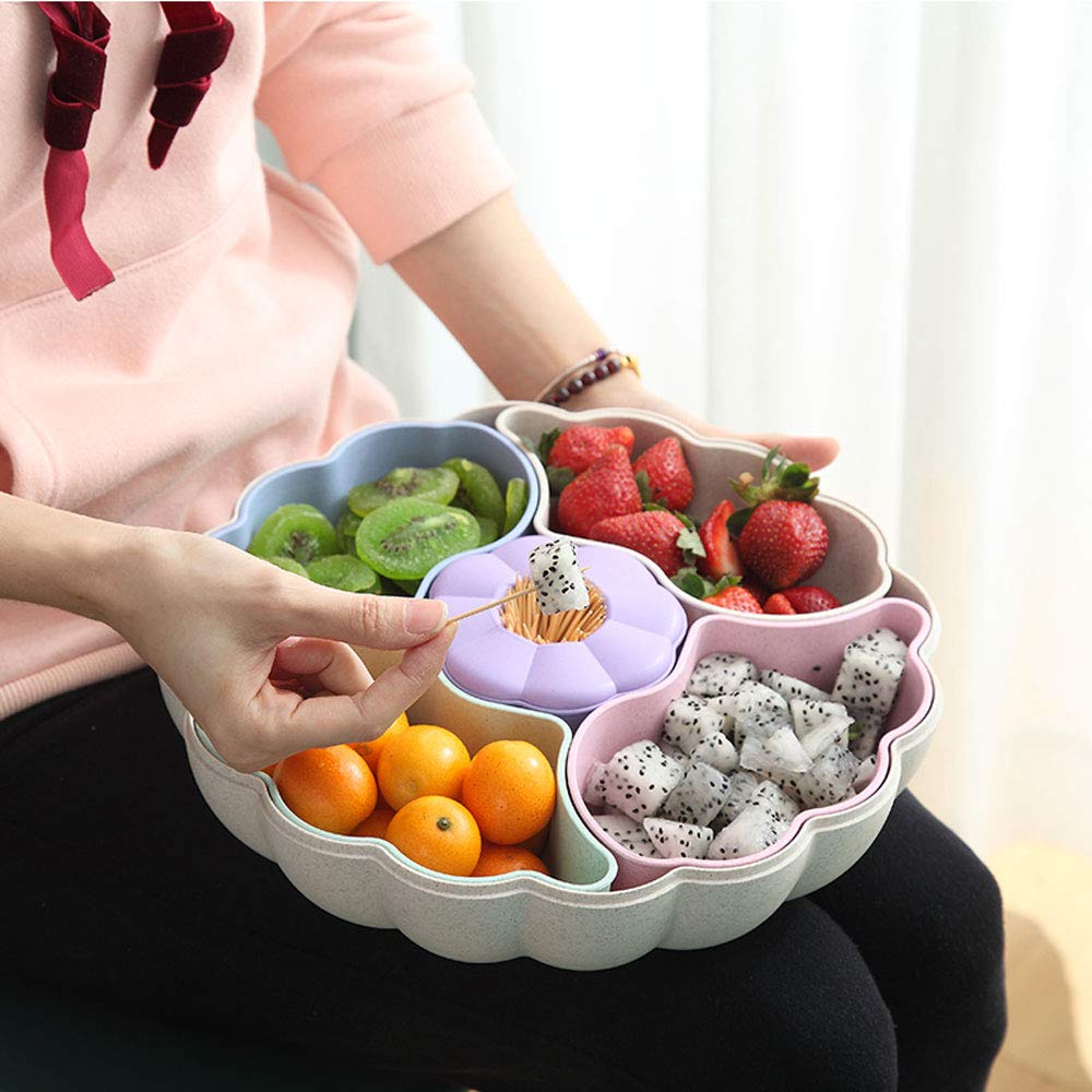 Pumpkin Shaped Snack Serving Tray with Lid - Multi Section Appetizer Plates & Snack Bowls for Party, Halloween, Thanksgiving - Perfect for Storing Dried Fruits, Nuts, Candies, Fruits (Pink)
