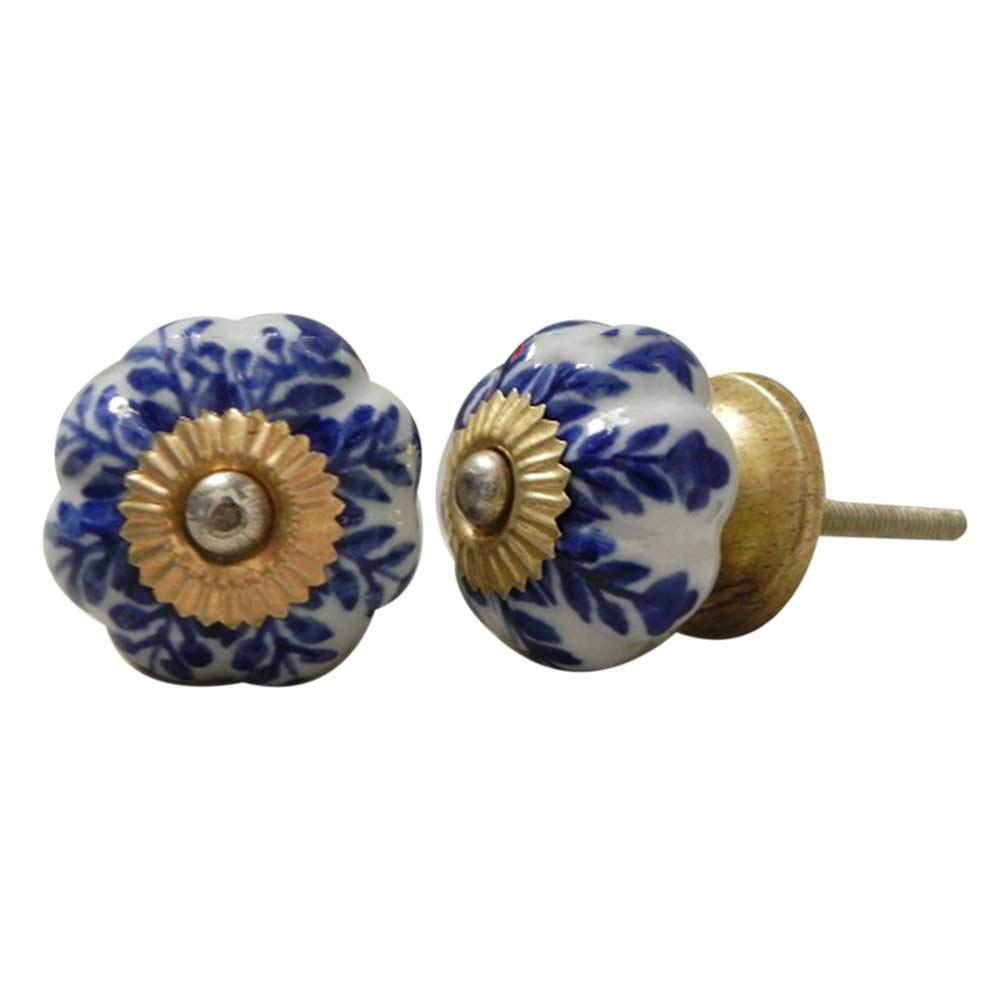 16 Pack Ceramic Blue Leaf Drawer Knobs - Elegant Kitchen Cabinet Hardware & Dresser Pulls for Home Décor - Perfect for Cabinets, Drawers, Furniture & DIY Projects