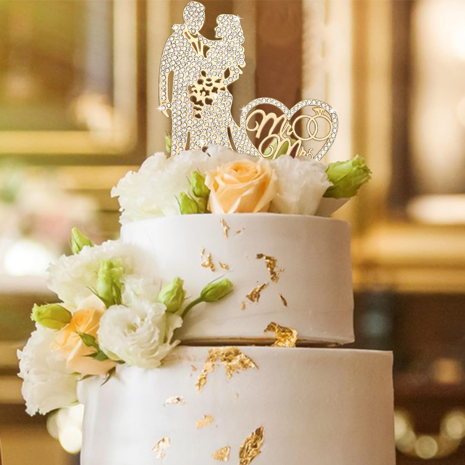 Elegant Rhinestone Mr & Mrs Wedding Cake Topper - Bride & Groom Metal Cake Decor for Wedding, Bridal Shower, Anniversary & Romantic Celebrations