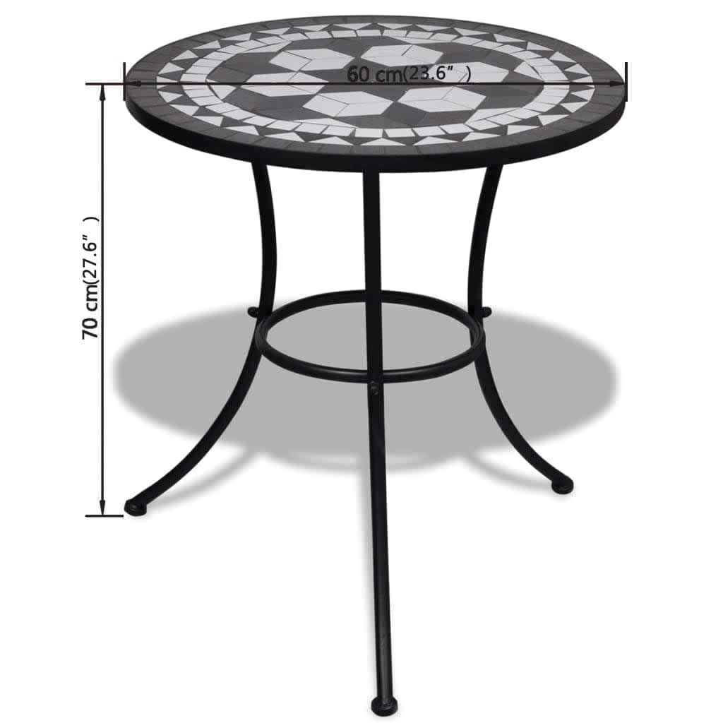 vidaXL 3-Piece Bistro Set with Round Table & Folding Chairs - Black & White Ceramic Tile Patio Furniture for Outdoor Garden, Balcony, or Poolside Dining