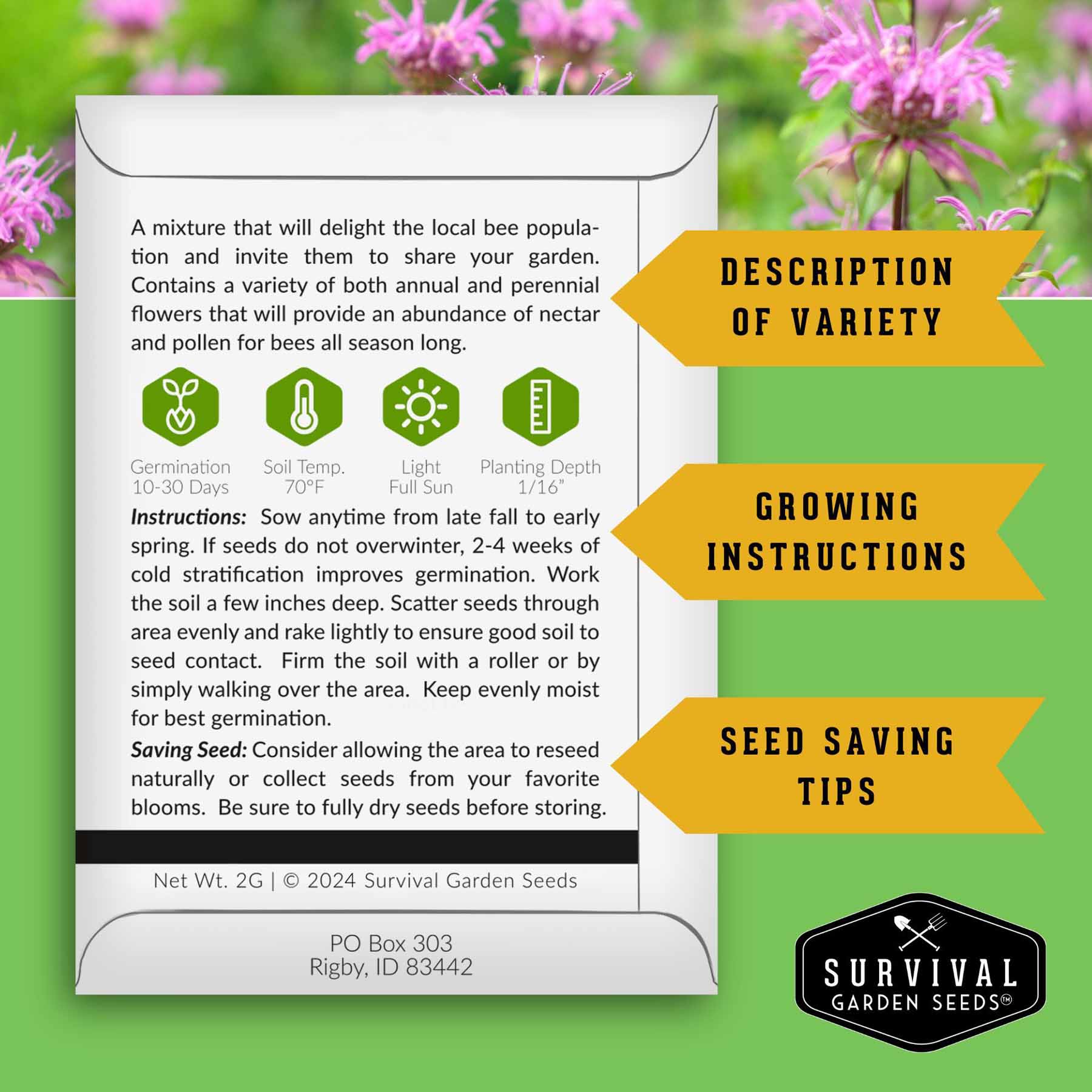 **Pollinator Flower Seeds Mix - Attract Bees & Butterflies to Your Garden - Perfect for Backyard, Patio & Pollinator Gardens**