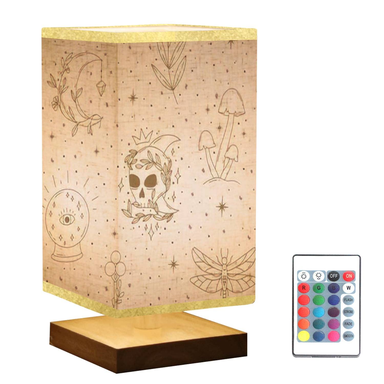 Modern Mushroom Nightstand Lamp with Wooden Base & Flaxen Fabric Shade - Dimmable Bedside Table Lamp for Bedroom, Living Room | Perfect Reading Light & Cozy Ambience for Relaxation