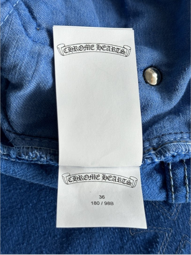 Chrome Hearts x Levi's London Exclusive Blue Dyed Cross Patch Denim Jeans for Men - Stylish Vintage Designer Pants for Casual Wear & Street Fashion