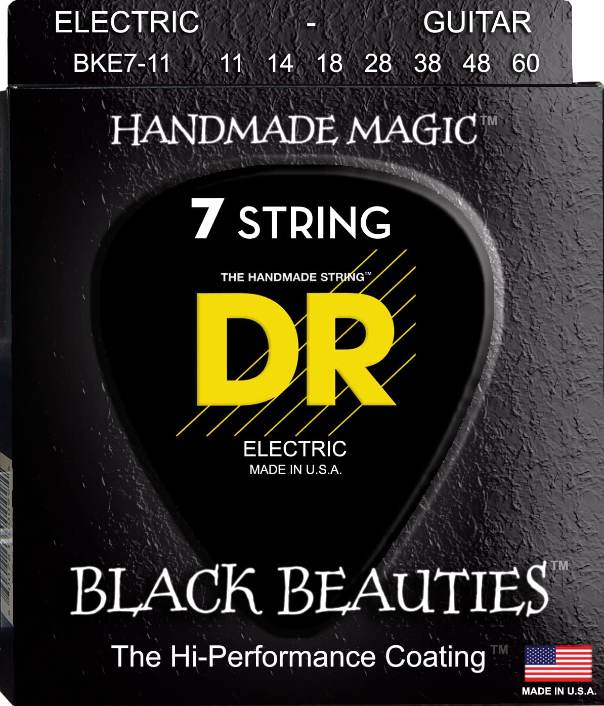 DR Strings BKE7-11 Black Beauties Electric Guitar Strings - Heavy 7-String Set (11-60 Gauge) for Rock, Metal & Extended Range Playing