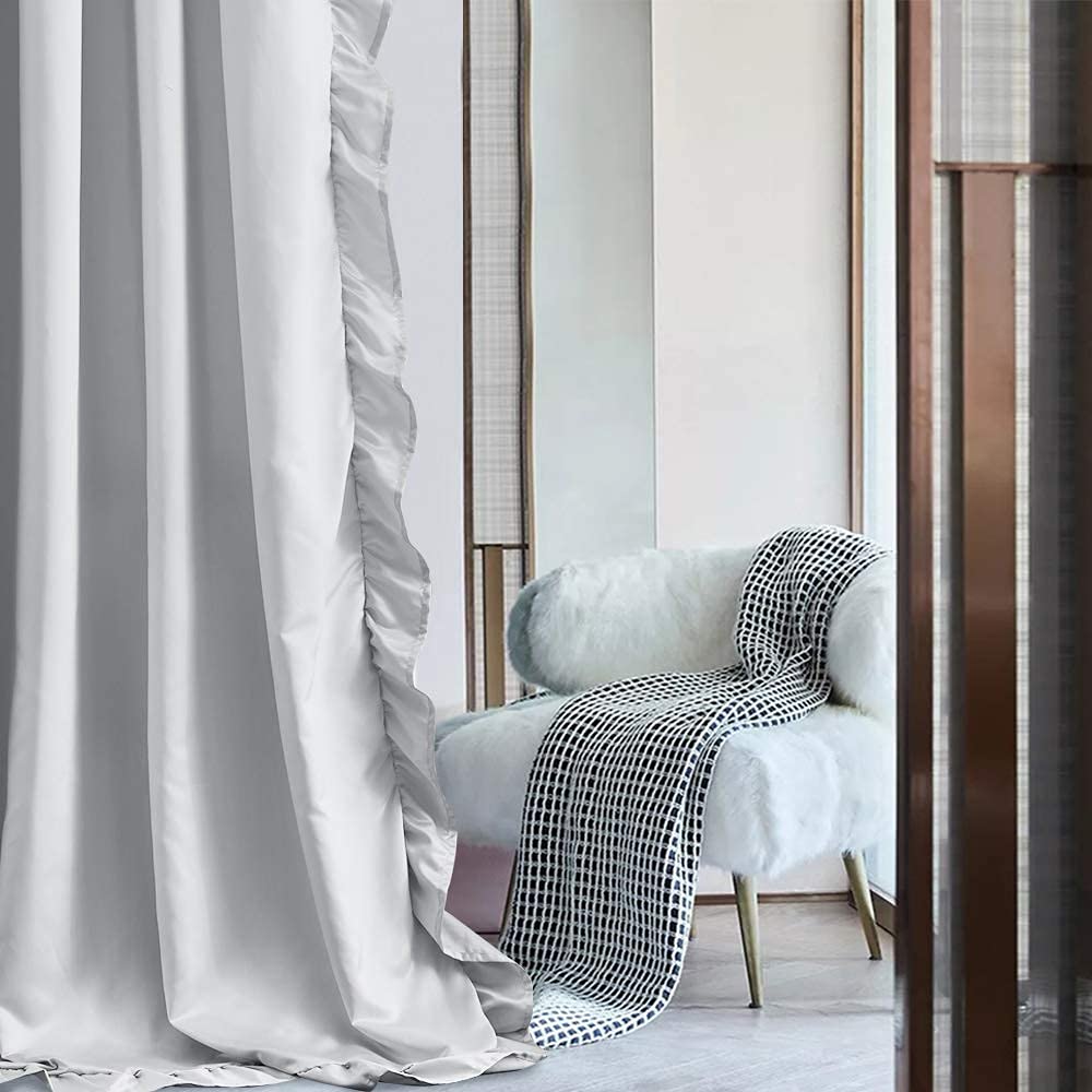 StangH Grey Ruffle Faux Silk Window Curtains - 52x84 Inch Blackout Room Divider Panels for Living Room, Dining Room & Bathroom Decor - Elegant Privacy Drapes for Home & Office Use