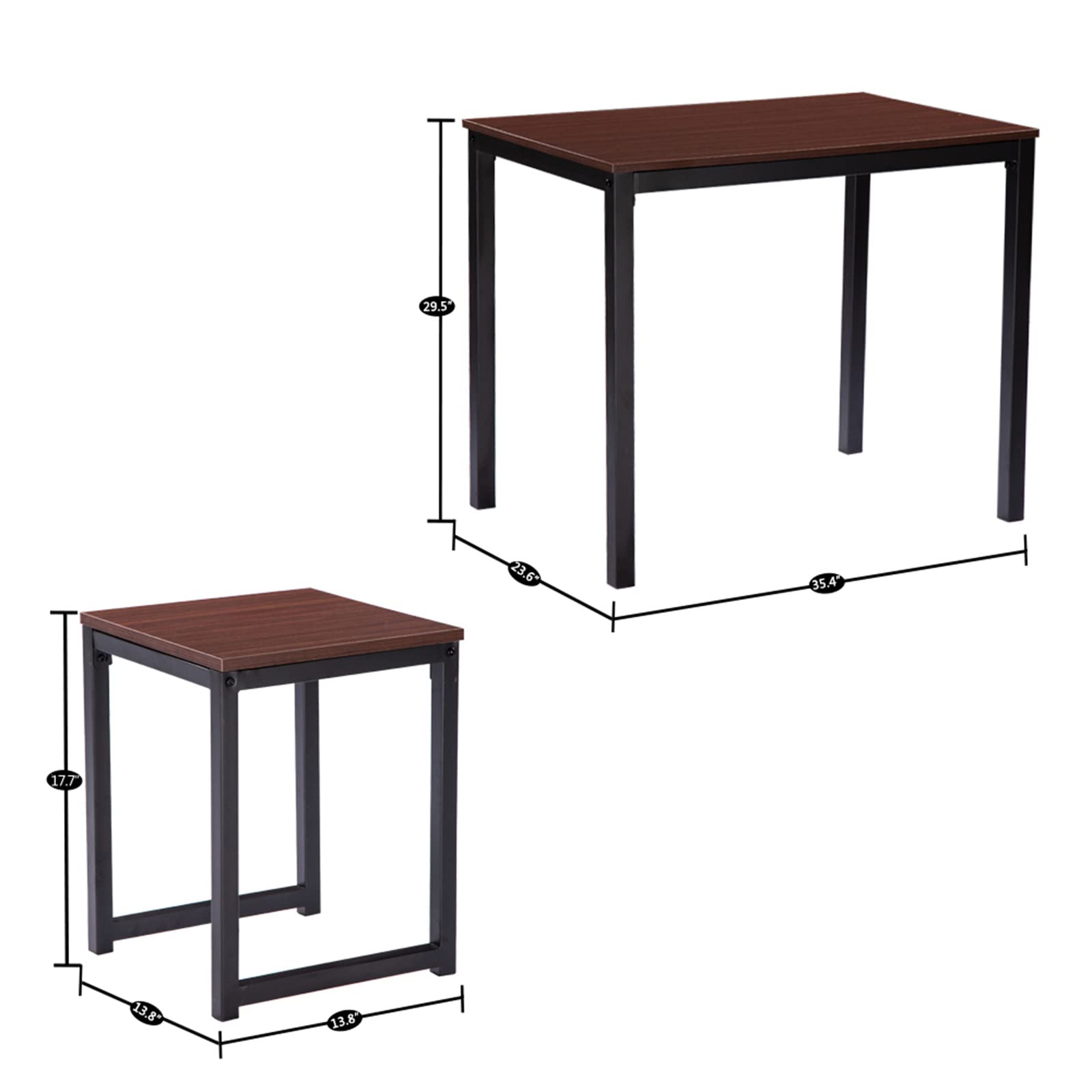 Modern 3-Piece Bar Table Set with Wood Grain Tabletop & Black Metal Frame - Kitchen, Cafe & Pub Height Dining Set (Walnut) | Perfect for Small Spaces, Breakfast Nooks & Coffee Shops