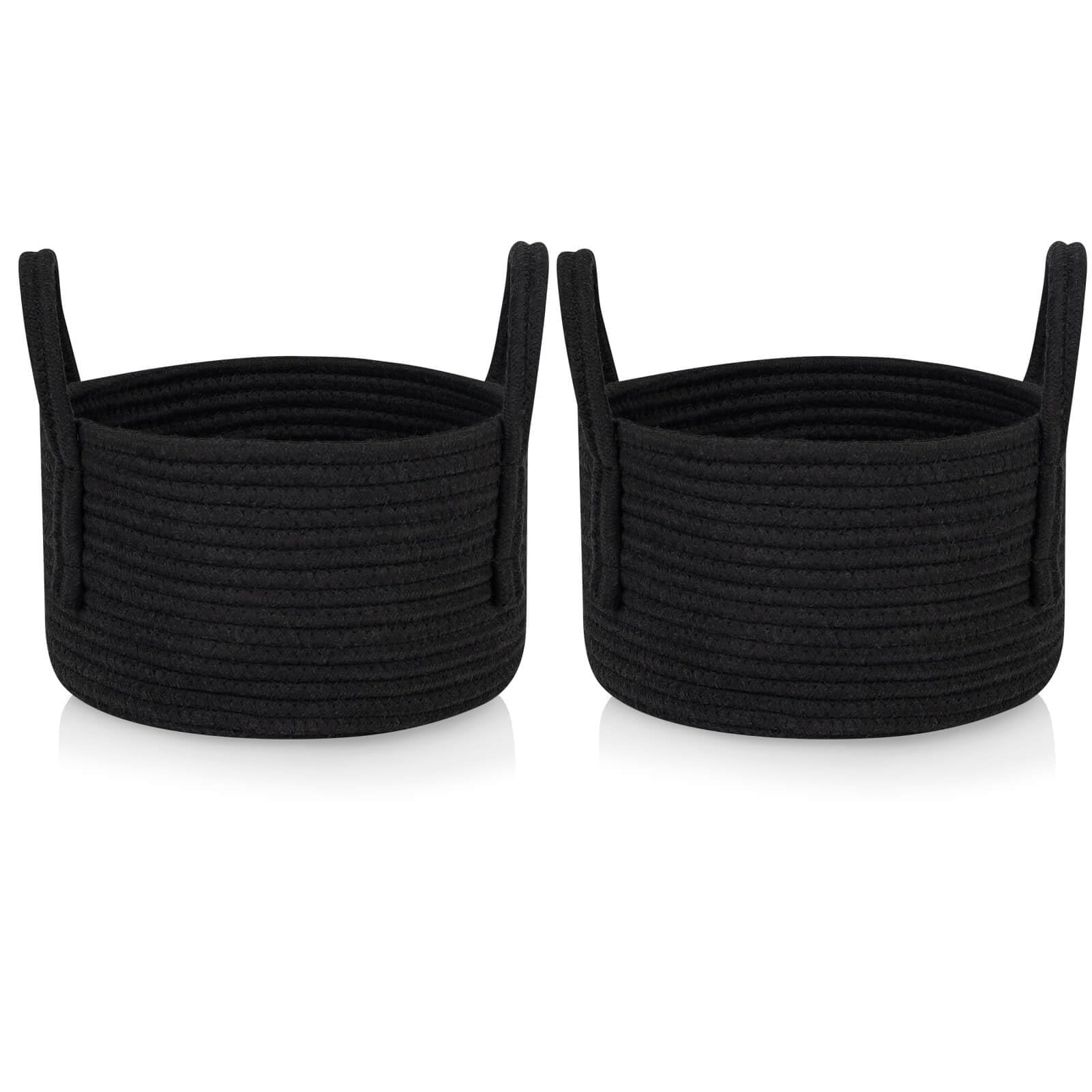 CubesLand Small Black Woven Storage Basket Set - 9.5x5.5 Inch Decorative Organizer for Home, Nursery, Pet Toys, Halloween & Christmas Gifts | Perfect for Shelves, Closets and Party Decorations
