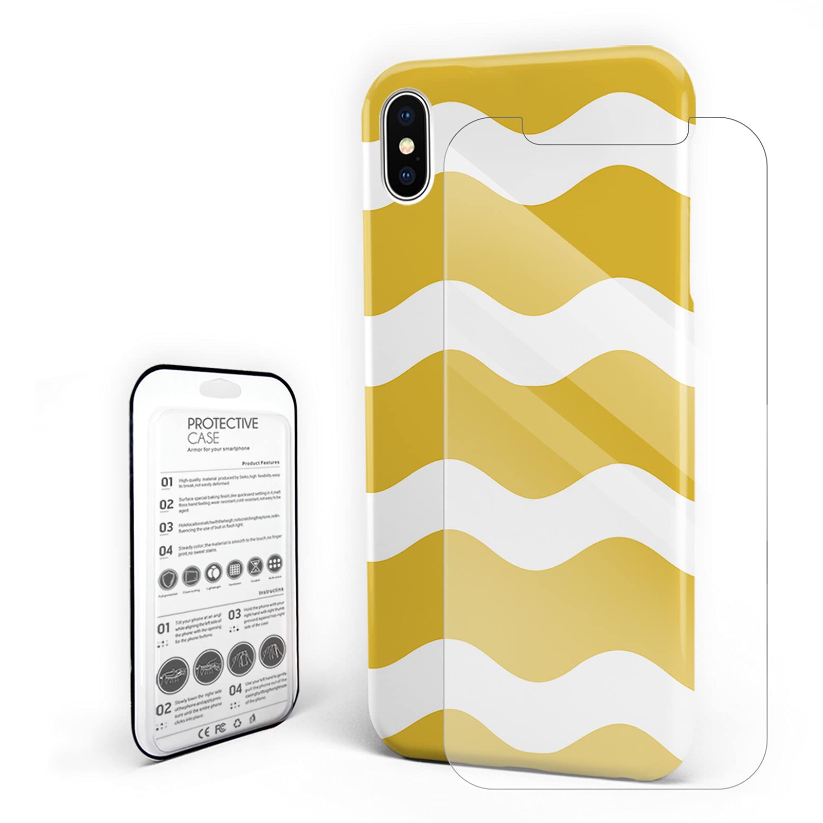 Shockproof iPhone 6 Plus/6s Plus Case - Yellow Wavy Stripes Hard PC Slim Protective Cover with Screen Protector | Perfect for Everyday Use, Travel & Outdoor Activities