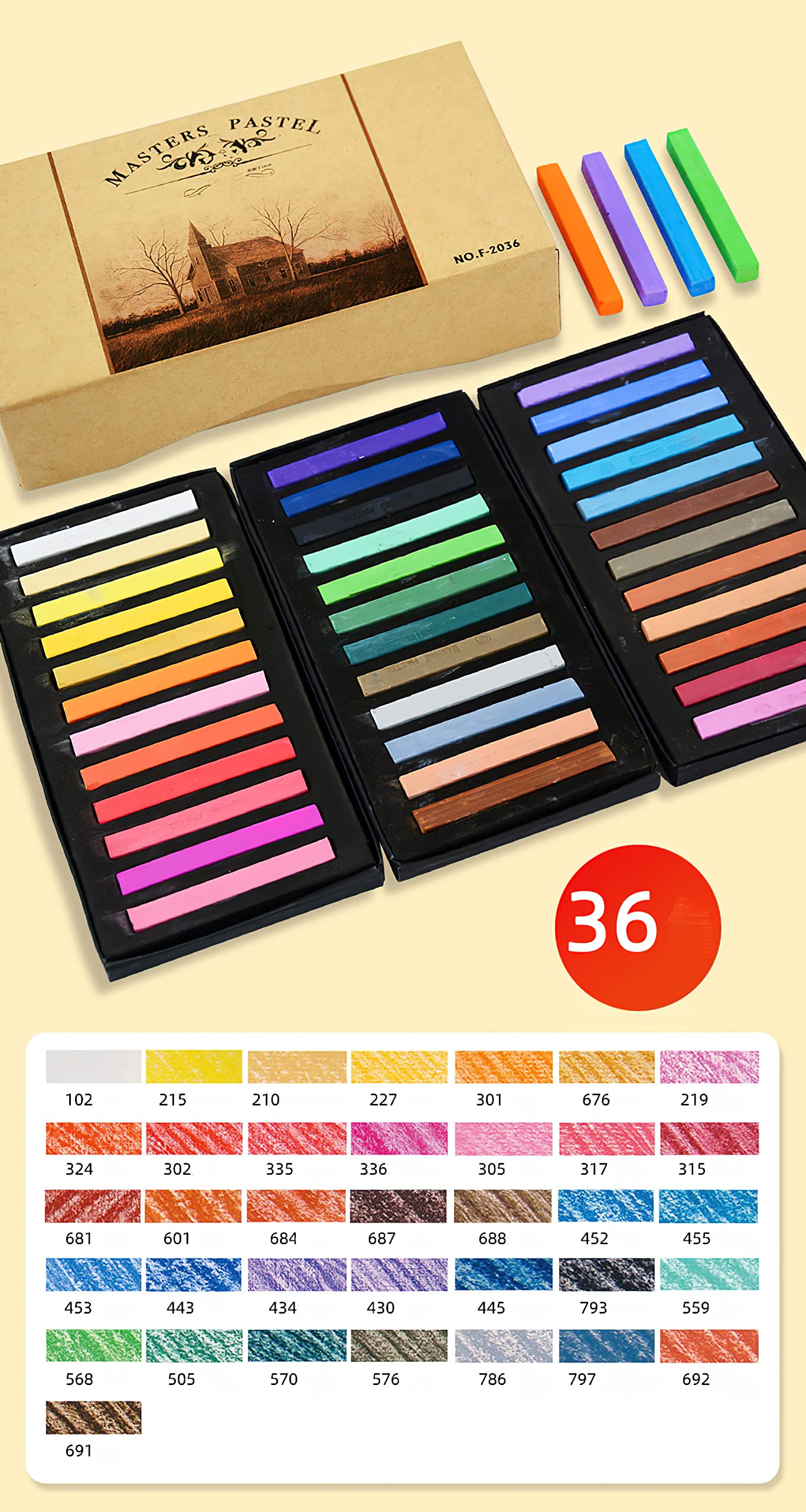 YYMIYU 36 Color Neutral Chalk Pastels Set - Professional Artist Drawing Supplies for Sketching, Blending & Shading | Perfect for Art Classes, Portrait Drawing & Landscape Painting
