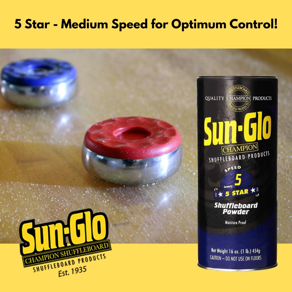 Premium Sun-Glo Shuffleboard Sand - High-Performance Powder Wax for Shuffleboard Tables (2 Pack, 16oz Each) with Mini Dustpan & Brush Set - SunGlo #5 Star Medium Speed - Perfect for Home Game Rooms, Bars & Competitive Play