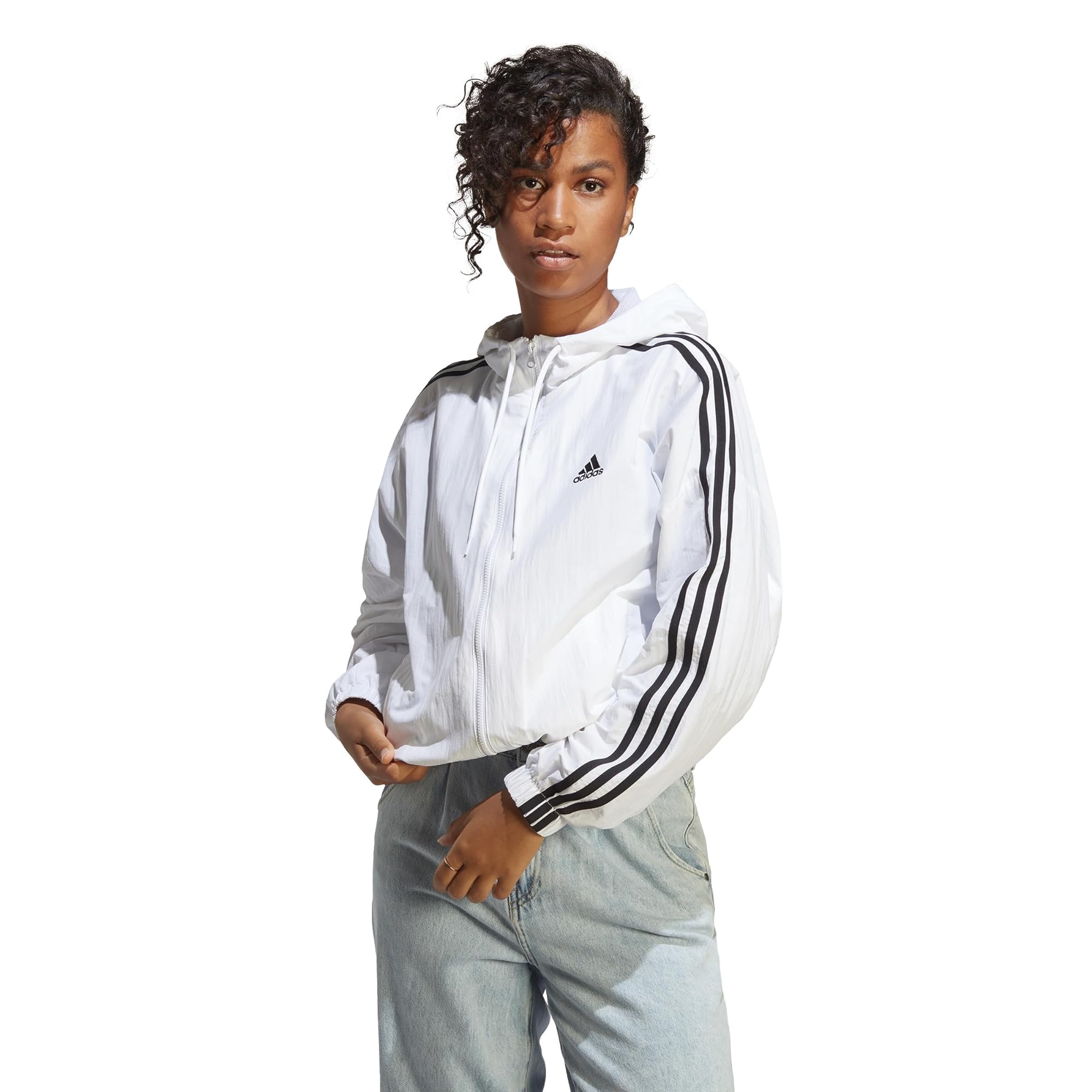 adidas Women's Essentials 3-Stripes Lightweight Windbreaker Jacket - Perfect for Running, Hiking & Outdoor Activities