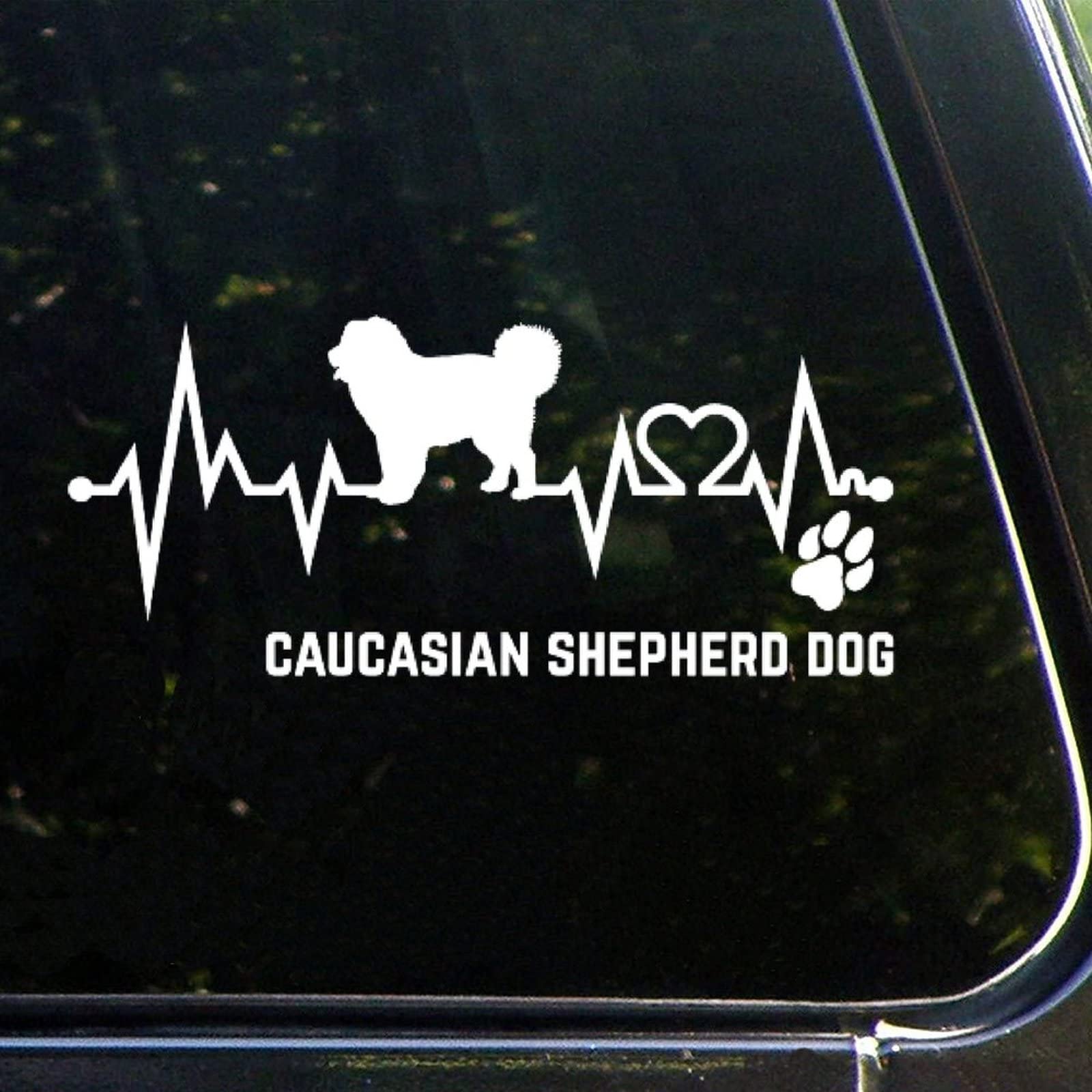 **Caucasian Shepherd Dog Car Decals - Vinyl Stickers with Dog Heartbeat & Paw Heart Design - Funny Bumper & Window Stickers for Cars, Trucks, Laptop - Perfect Gift for Dog Moms & Dads - Great for Personalizing Vehicles, Laptops, and Gifts**