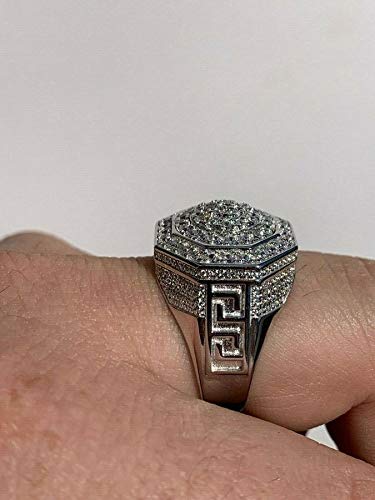 HarlemBling Solid 925 Sterling Silver Men's Iced Hip Hop Ring - Octagonal Cluster Flooded Out Design - 18mm Wide Statement Jewelry for Men - Perfect for Rap Concerts, Streetwear Fashion & Gift Giving