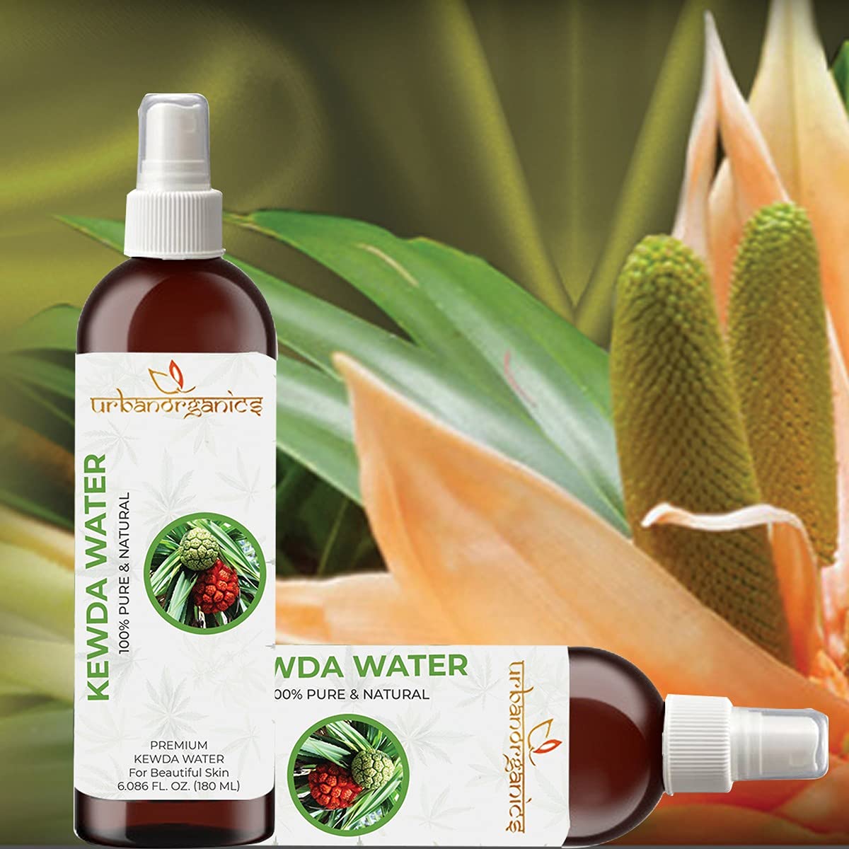 Urbanorganics Pure & Natural Kewda/Kewra Water Face Toner - 180ml Chemical-Free for Glowing Skin & Hydration | Perfect for Daily Skincare Routine & Post-Workout Refreshment
