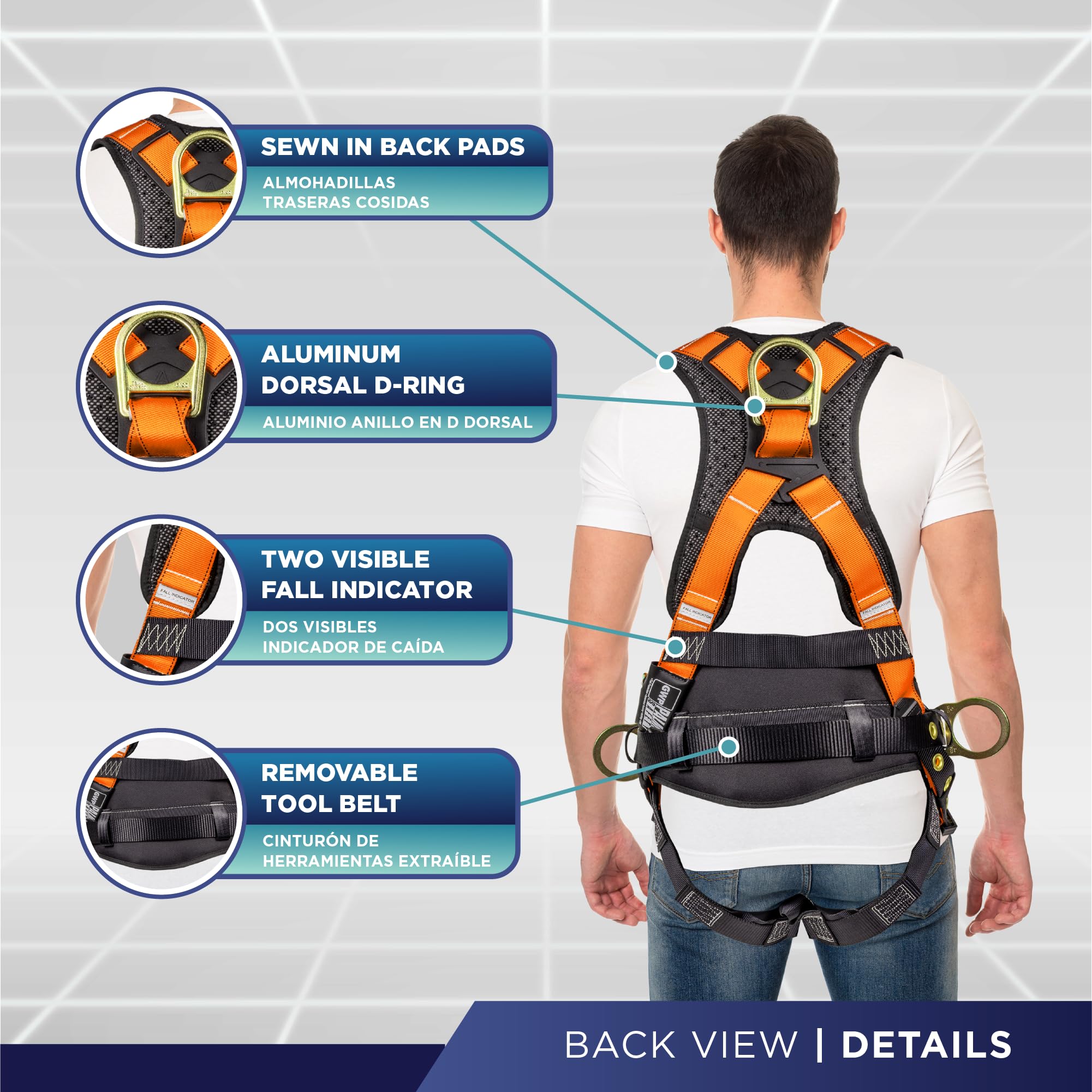 Premium Hammerhead Series Fall Protection Safety Harness Kit - OSHA Compliant Full Body Harness with Lanyard & D-Ring Extender for Construction, Roofing & Industrial Work Safety