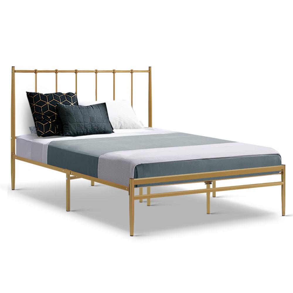 Amor Bed Gold & Normay Series Pillow Top Mattress - Medium Firm Support for Back Pain Relief - Double Package Set - Perfect for Master Bedroom, Guest Room & Apartment Sleeping