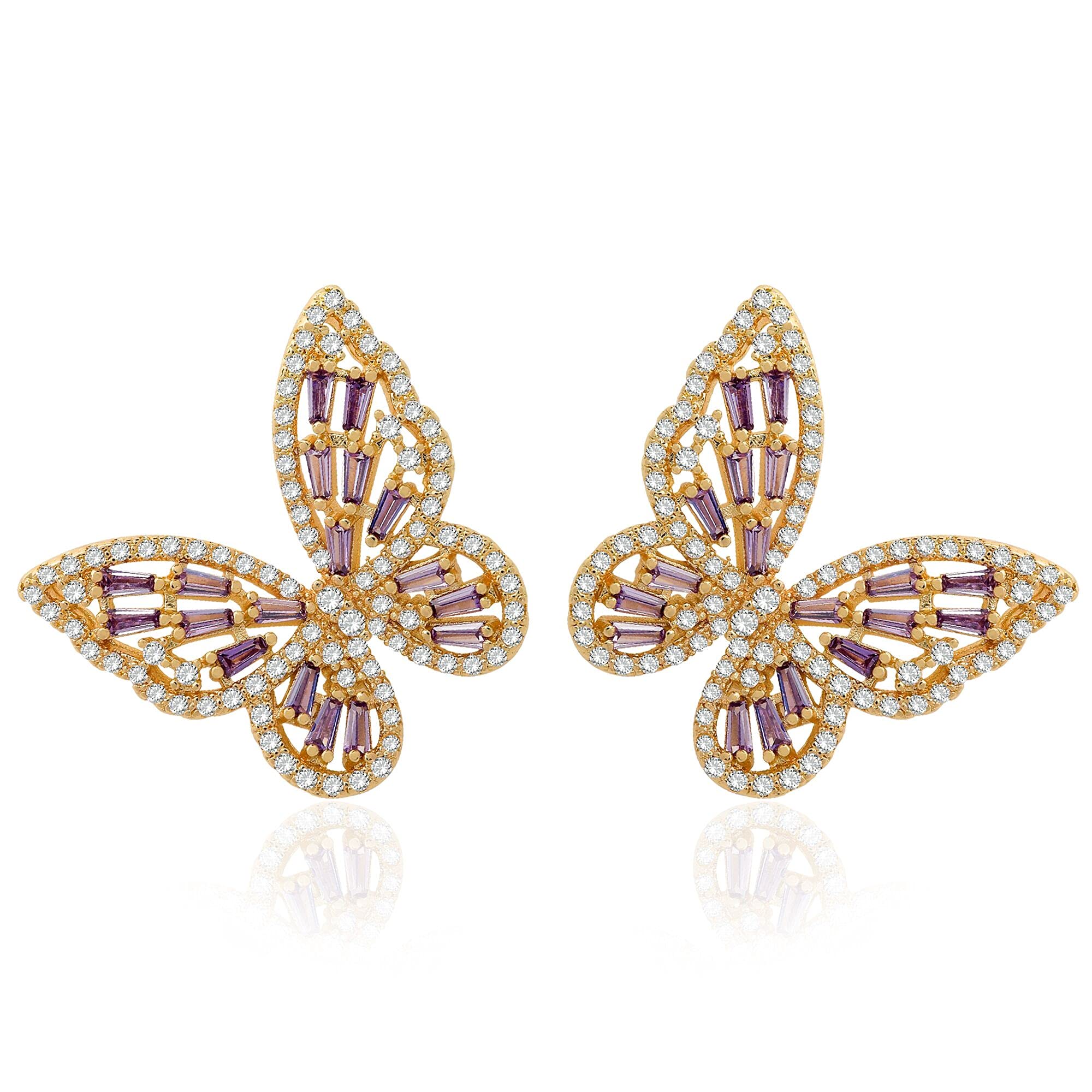 Sparkling Rhinestone Butterfly Bow Earrings for Women - 14K Gold Plated Cubic Zirconia Sterling Silver Dangle Earrings | Hypoallergenic Cute Jewelry for Valentine's Day, Prom, Wedding & Bridal Accessories | Perfect Gift for Mom, Girlfriend & Special Occasions