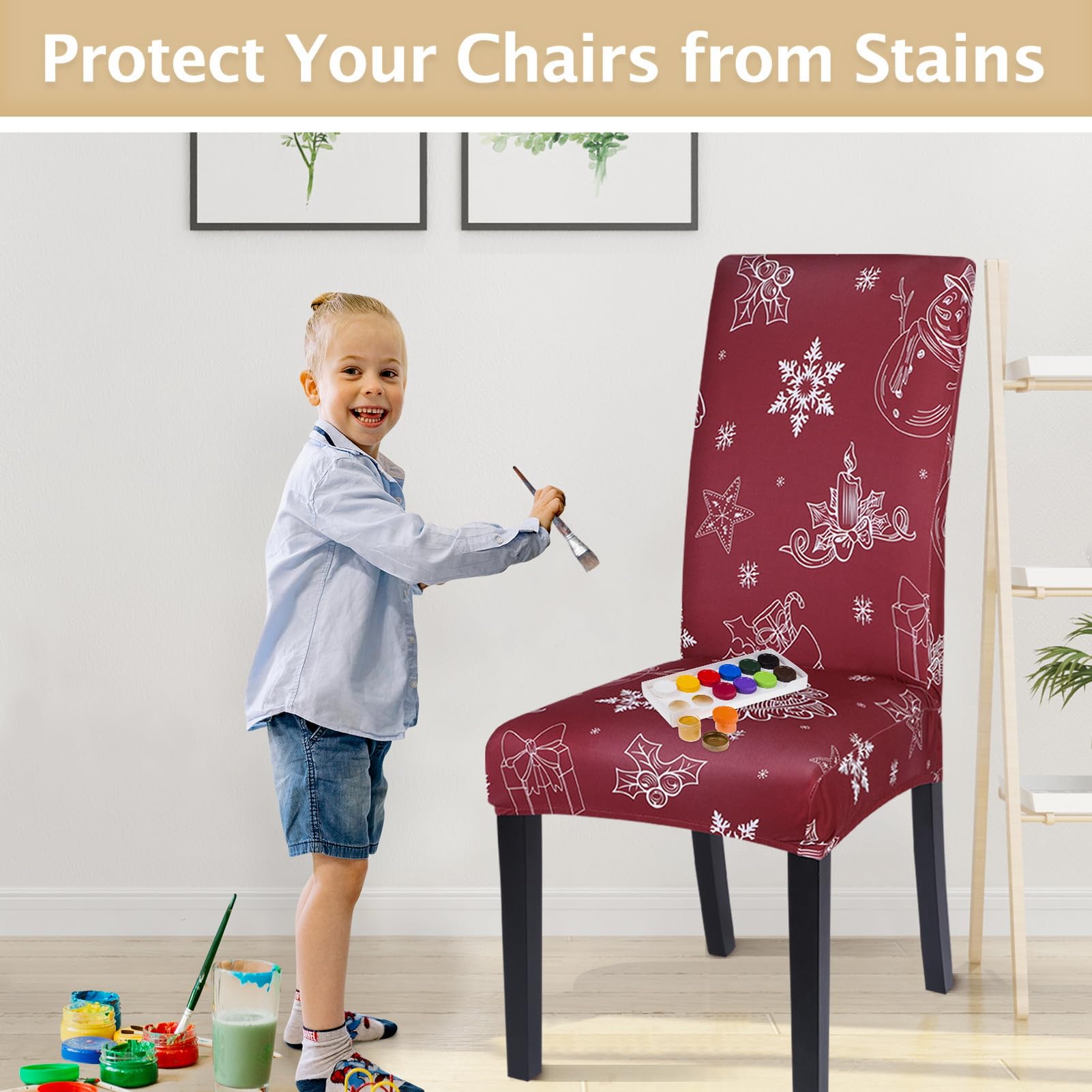 Stretch Christmas Chair Covers Set of 4 - Washable Holiday Parsons Chair Slipcovers for Dining Room Decor, Kitchen & Ceremony (Red Snowflake) - Perfect for Christmas Parties, Family Gatherings & Seasonal Home Decoration