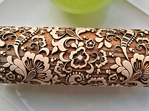 Floral Engraved Rolling Pin - Flower Embossed Baking Roller for Cookies, Pastry & Dough - Perfect Gift for Women, Mothers Day, Housewarming & DIY Enthusiasts - Create Beautiful Paisley Patterns on Gingerbread & Homemade Treats