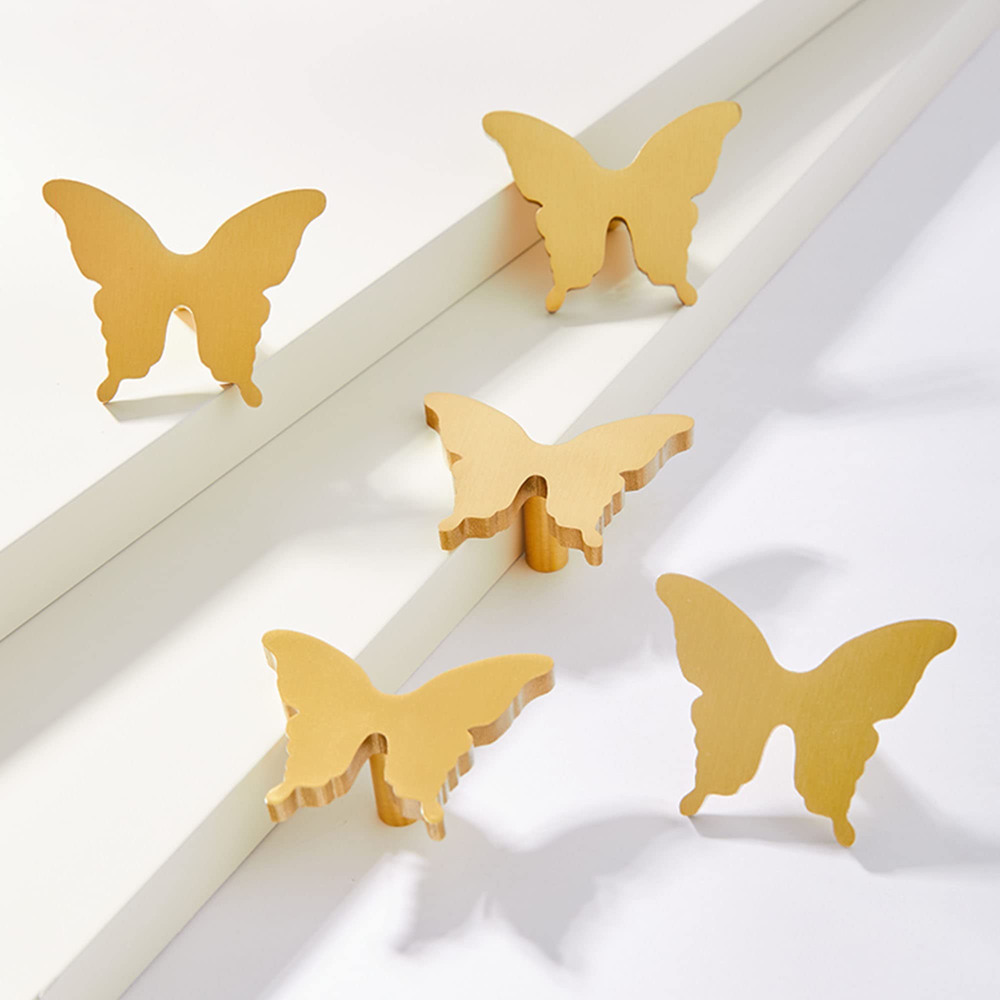 Gold Solid Brass Bear Drawer Knobs and Handles - Cute Animal Cabinet Pulls for Kids Bedroom Furniture - Butterfly Design Door Hardware for Children's Room Decor (Set of 10) - Perfect for Nursery, Playroom, and Toddler Furniture Upgrades