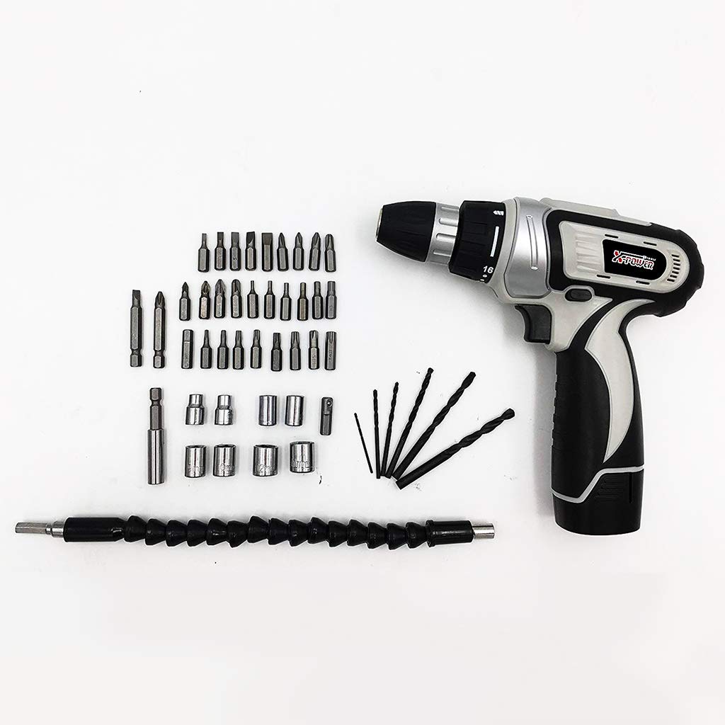 X-Power 12V Brushless Cordless Drill with 1300mAh Lithium Battery & Accessories - Powerful Rechargeable Screwdriver for Home DIY Projects, Woodworking, and Construction Work