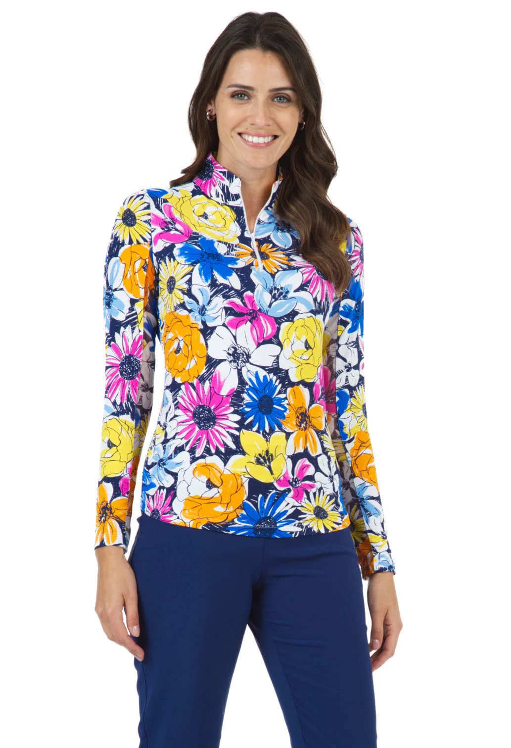 IBKUL Women's UPF 50+ Sun Protective Long Sleeve Mock Neck Top with Icefil Cooling Technology - Athleisure Wear for Running, Yoga & Outdoor Activities