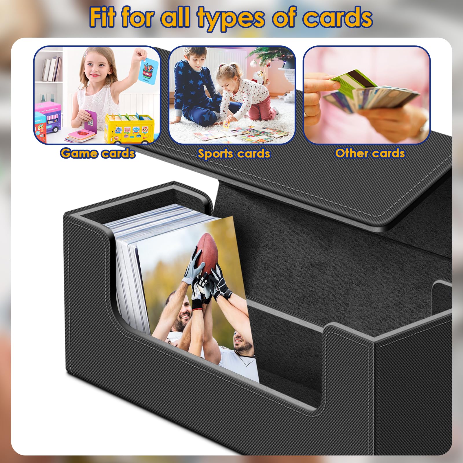 Premium 600-Capacity Leather Trading Card Storage Box with Magnetic Closure - Fits MTG, Pokemon, Sports & Standard Game Cards - Durable Black Deck Case for Collectors & Players - Perfect for Home, Travel & Tournaments