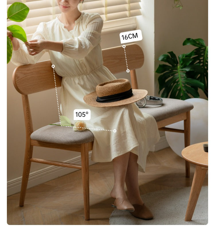Solid Oak Wood Bench with Soft Cushion and Backrest - Durable Long Seating for Entryway, Dining Room, or Bedroom