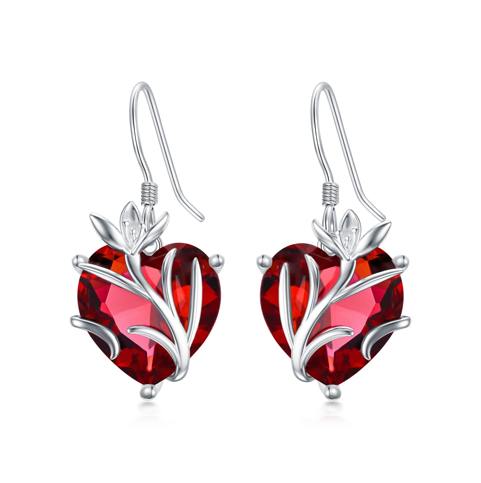 TOUPOP Sterling Silver Birth Month Flower Drop Earrings for Women - Crystal Dangle Earrings, Elegant Birthday Jewelry Gift for Her | Perfect for Valentine's Day, Anniversary & Special Occasions
