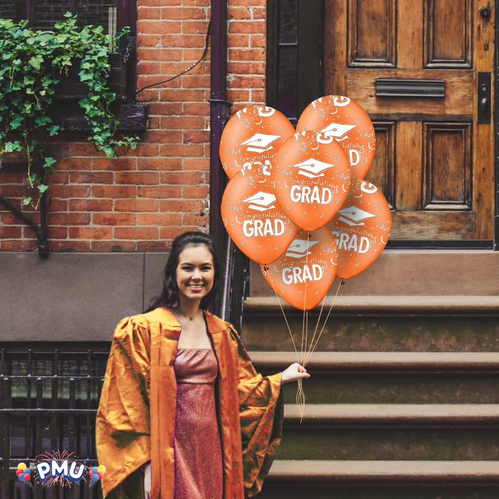 100 Pcs Orange Graduation Balloons Class of 2025 with Printed White Grad Caps, Confetti & Streamers - Latex Party Decorations for Graduation Ceremony, School Events & Celebration Decor