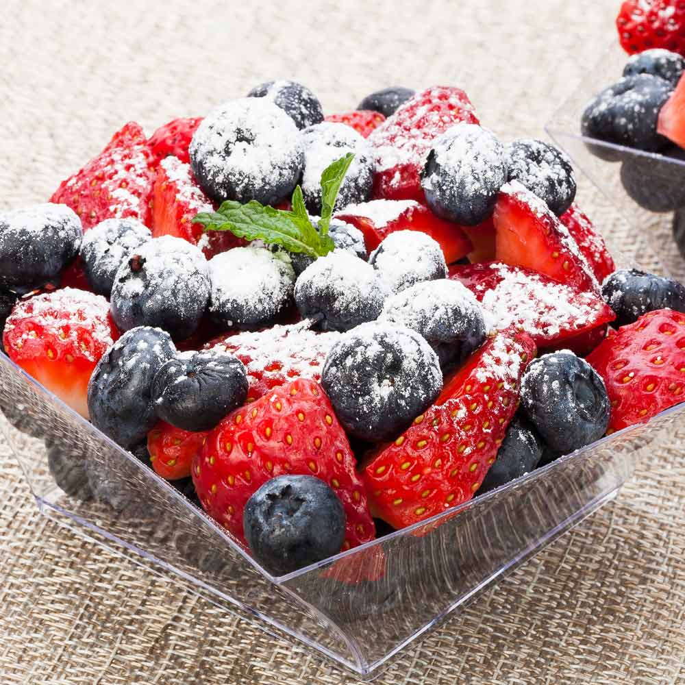 7 oz Square Clear Plastic Small Girata Bowls - 4x4x1.5 Inches - Pack of 100 - Perfect for Party Snacks, Candy, Nuts & Small Food Serving