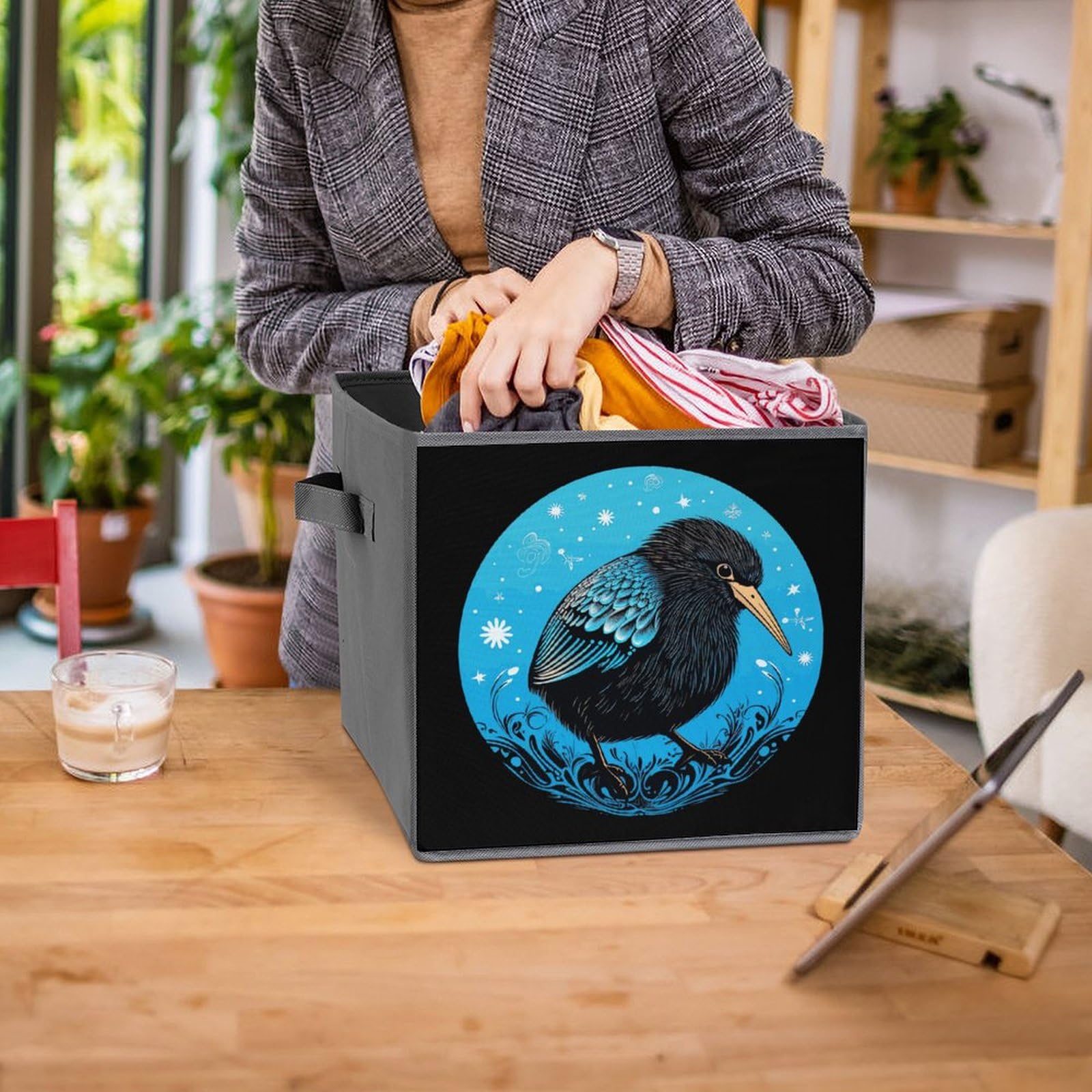 Kiwi Bird Foldable Storage Bins with Handles - 2PCS for Home & Office Organizing