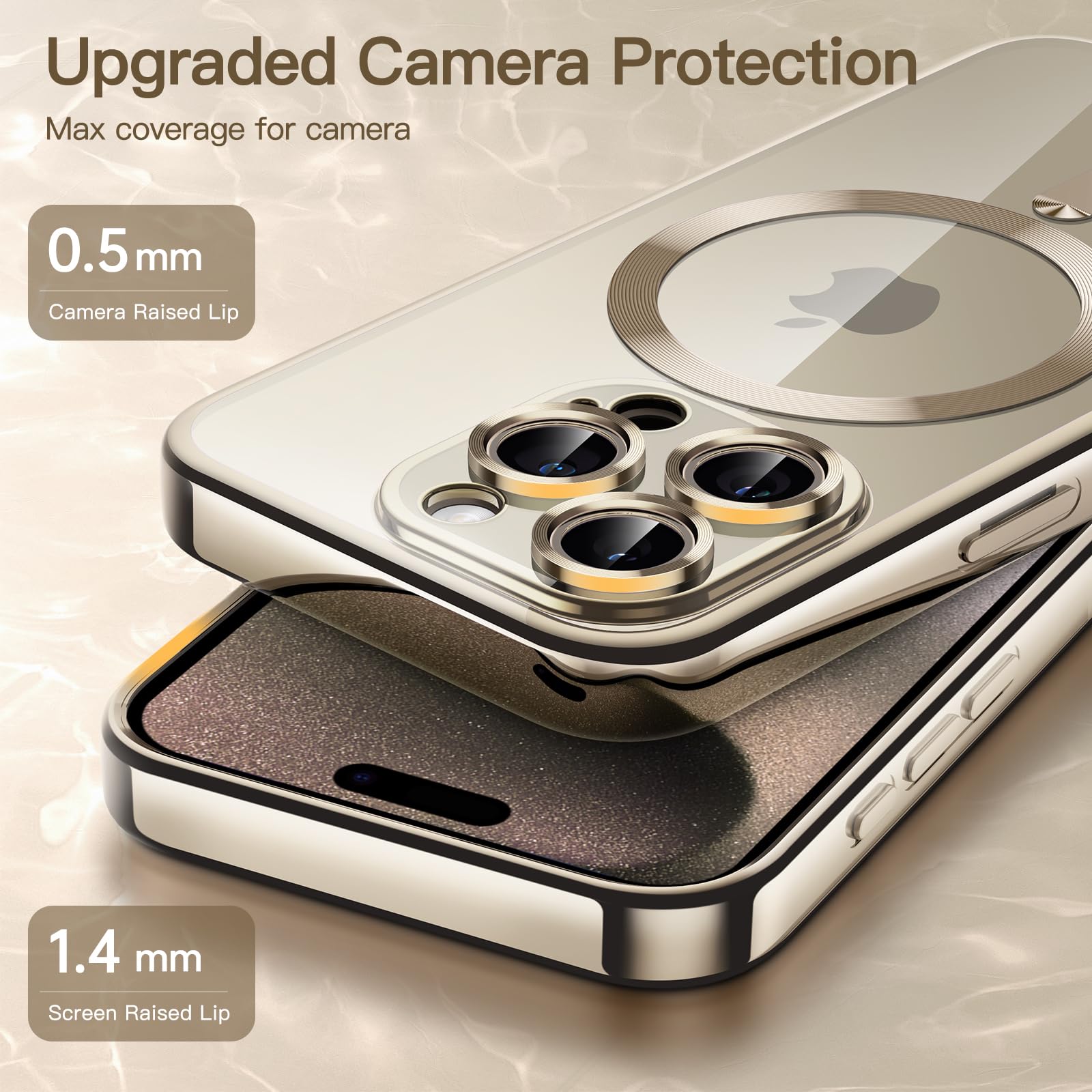 JETech Soft Clear Case for iPhone 15 Pro Max 6.7-Inch | Shockproof TPU Phone Cover with Camera Lens Protection | MagSafe Wireless Charging Compatible | Electroplated Gold Design | Perfect for Everyday Use, Travel & Outdoor Activities