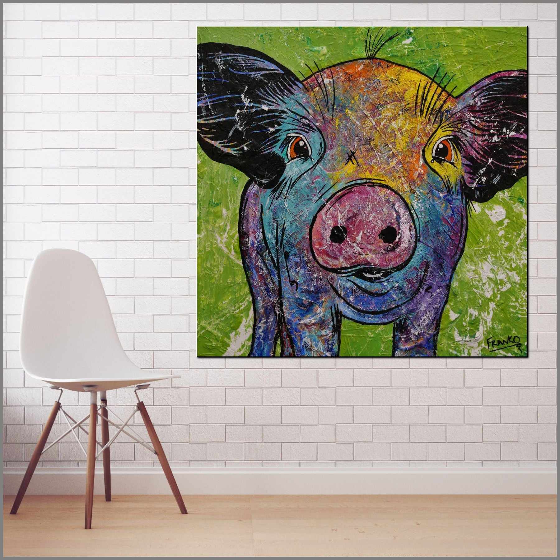 Don Junior 100x100cm Pig Textured Abstract Realism Canvas Art - Modern Farmhouse Wall Decor for Living Room, Bedroom & Office