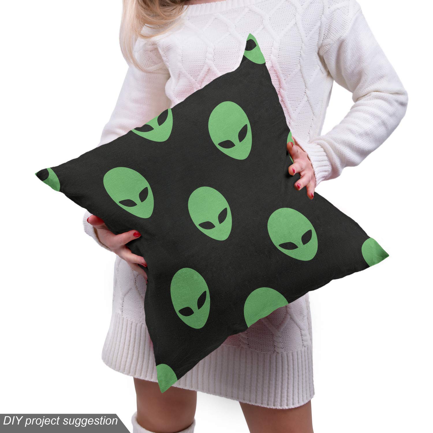 Ambesonne Alien Fabric by The Yard - Supernatural Martian Beings from Other Planets Print, Decorative Upholstery & Home Accent Fabric (10 Yards, Fern Green) - Perfect for DIY Projects, Curtains, Pillows & Space-Themed Decor