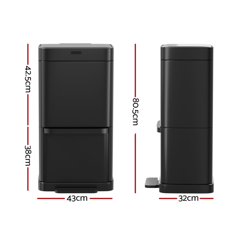Devanti 70L Automatic Motion Sensor Trash Can with Lid - Touchless Kitchen Garbage Bin for Home, Office, and Bathroom - Black