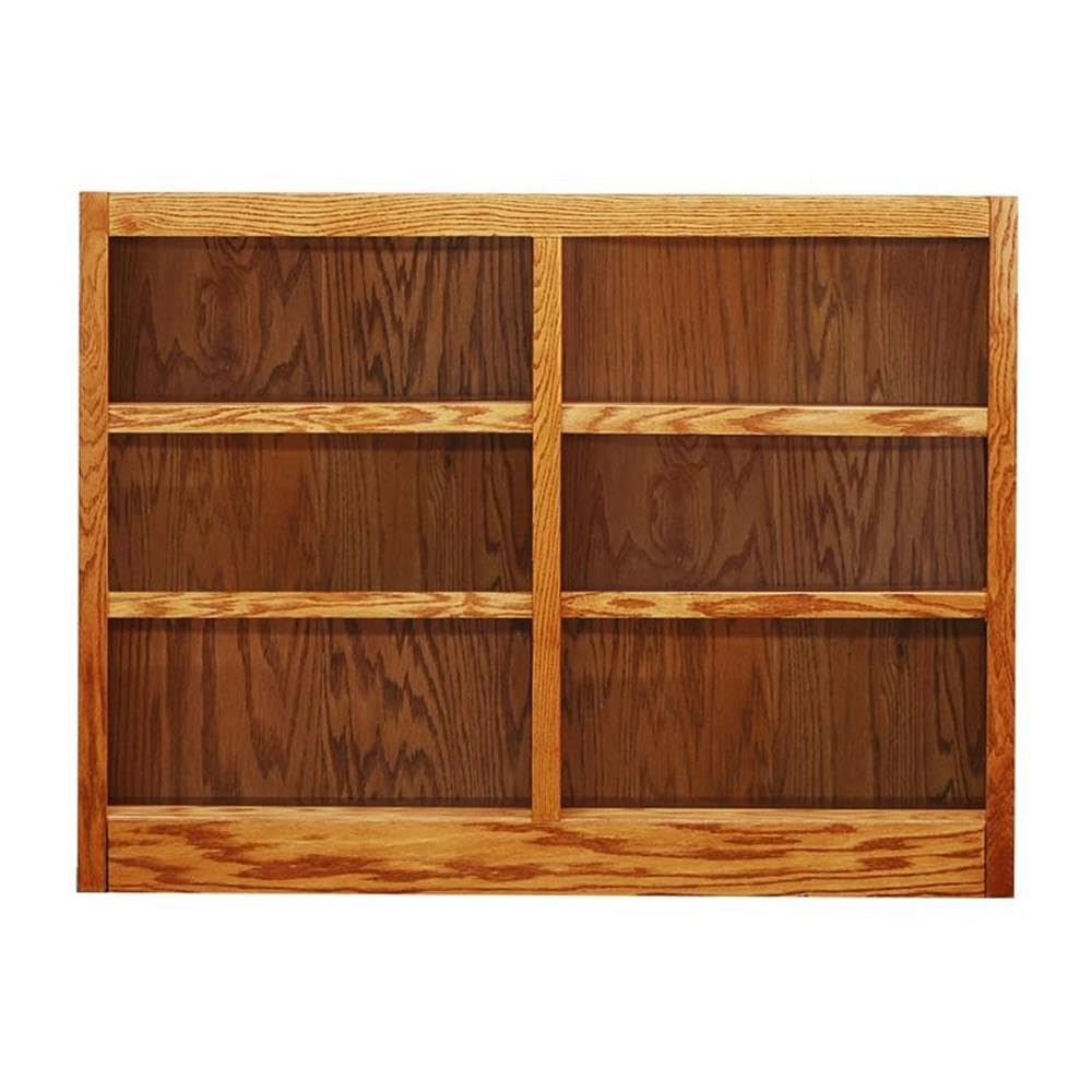 BOWERY HILL 36 Inch Tall 6-Shelf Double Wide Wood Bookcase in Dry Oak - Perfect for Home Office, Living Room, and Library Storage