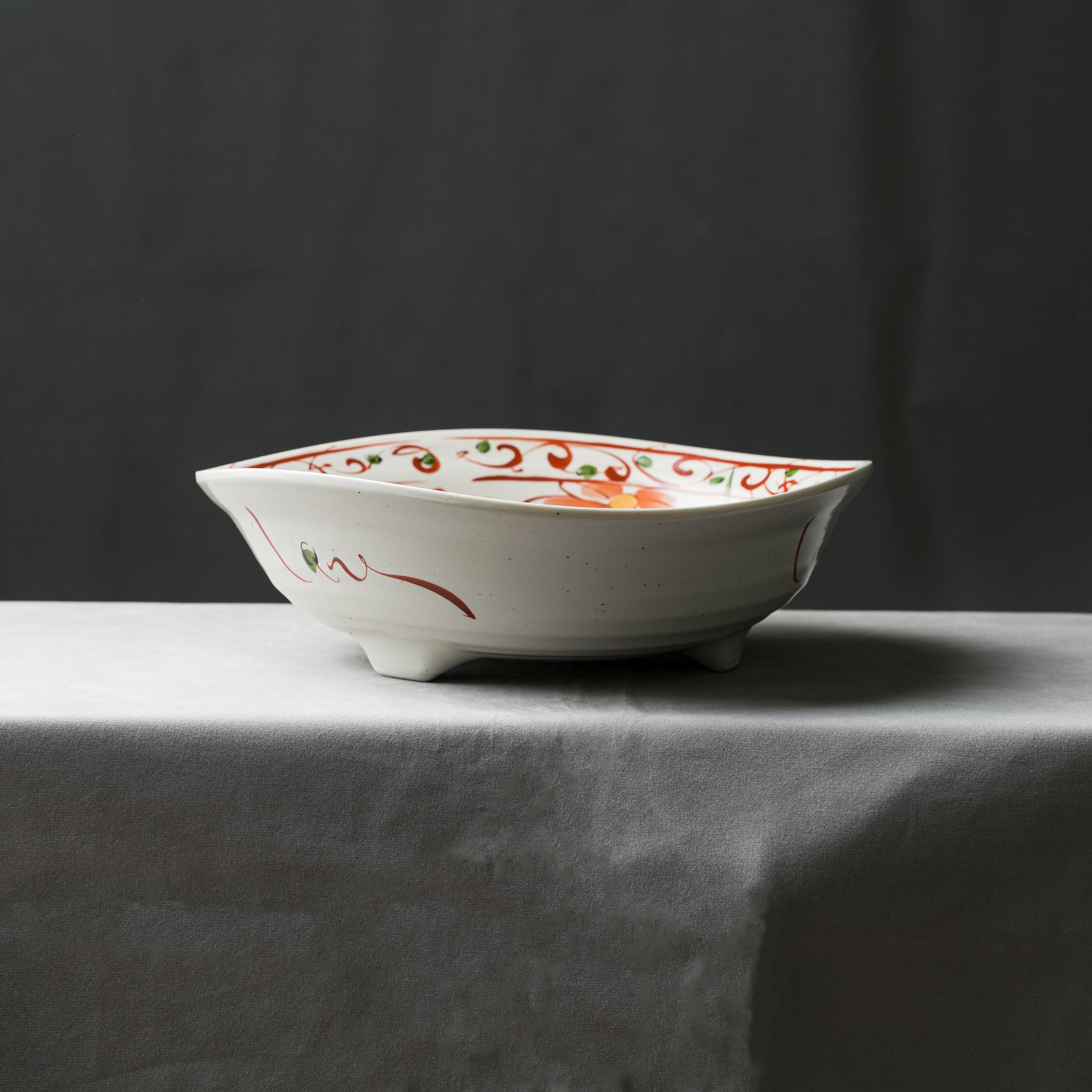 Red Butterflies 3 Feet Large Bowl - 25 cm Ceramic Serving Bowl for Salads, Pasta, and Party Dishes