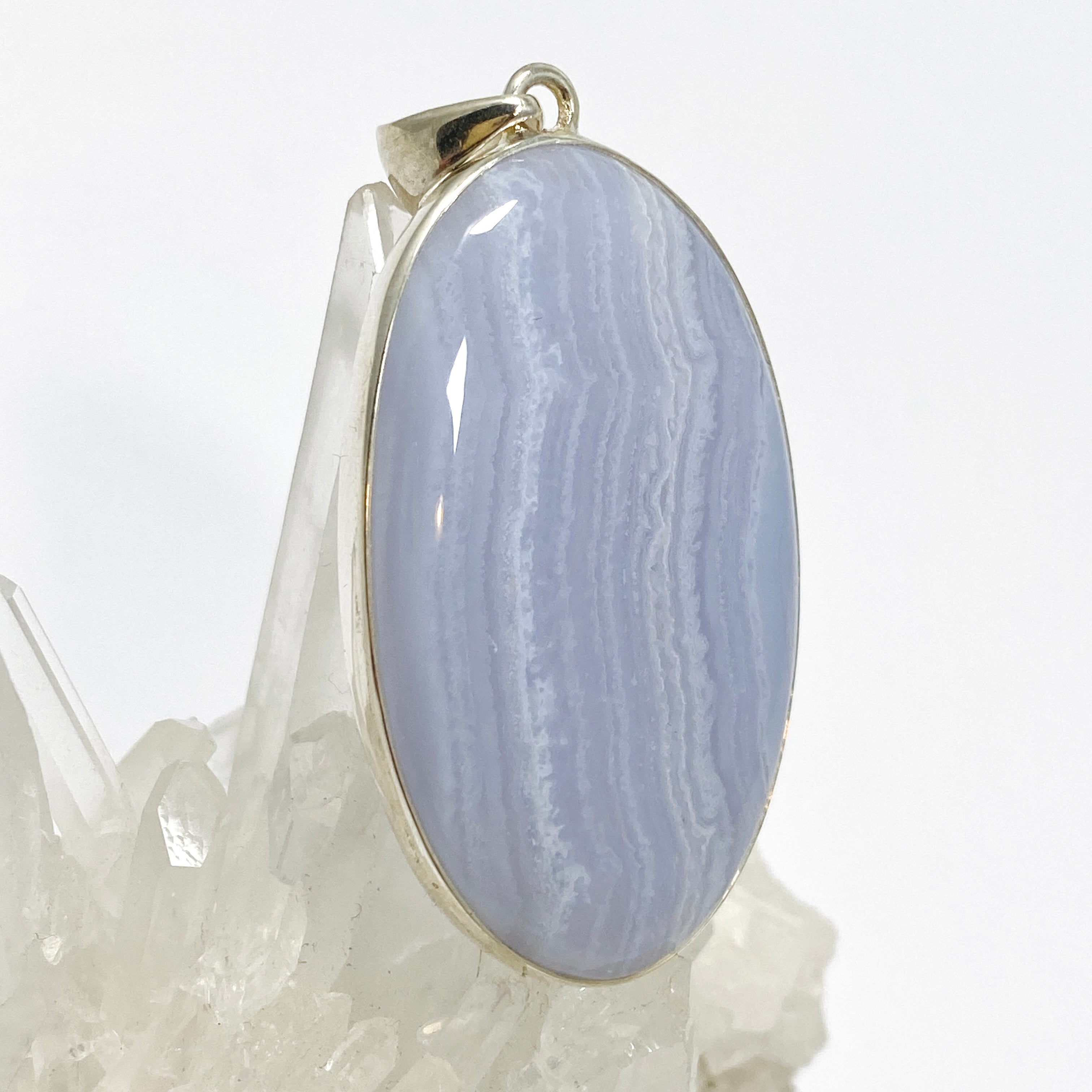 Blue Lace Agate Oval Cabochon Pendant - Natural Stone Jewelry for Women - Perfect for Necklace Making, Gift Giving & Spiritual Healing