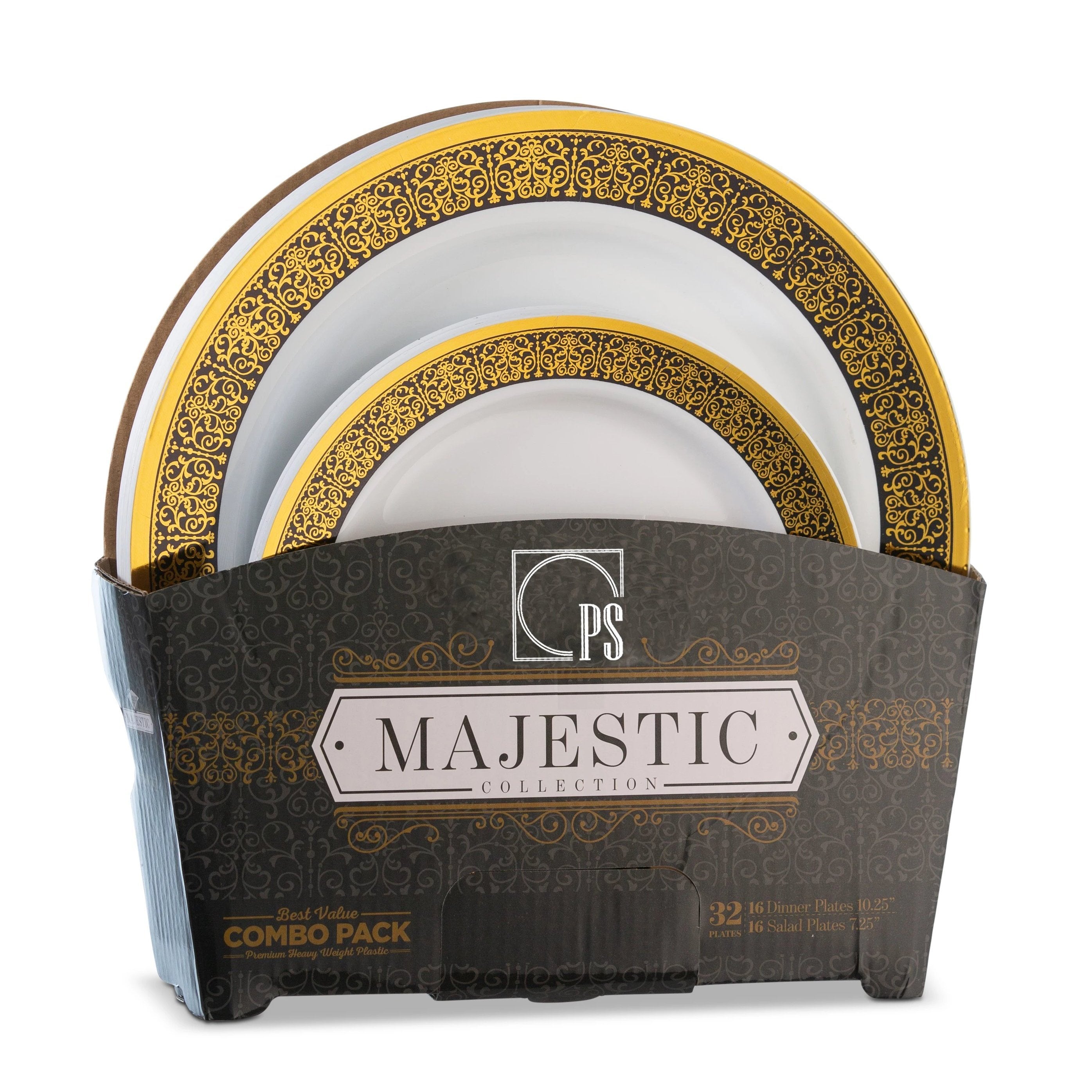 32-Piece Black & Gold Round Plastic Dinnerware Set - Elegant Disposable Plates, Bowls, Cups & Utensils for 16 Guests - Perfect for Weddings, Parties, Catering & Outdoor Events
