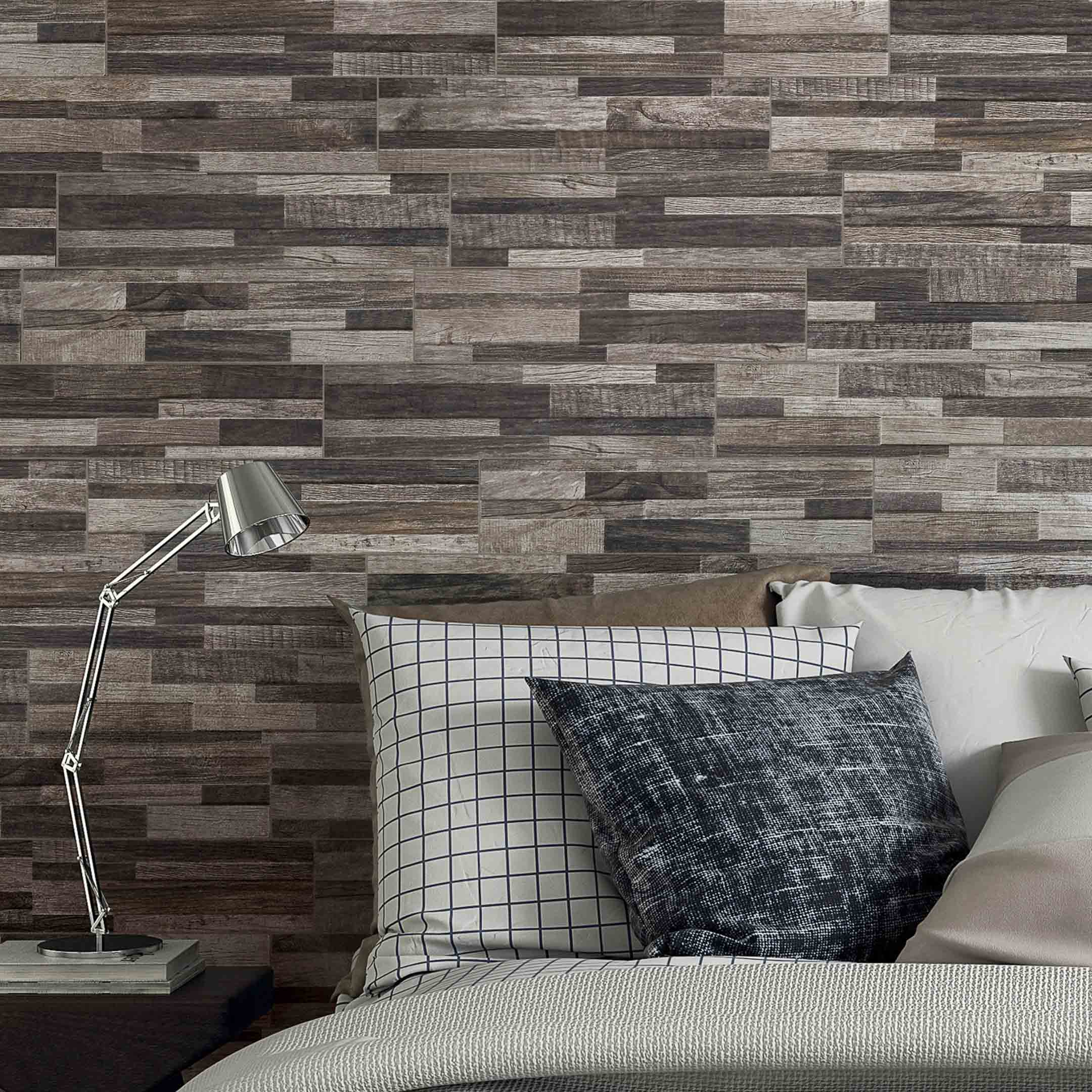Inwood 3D Ledger Panel Wall Tile - Modern Textured Wood Wall Decor for Living Room, Bedroom & Office - Easy Peel & Stick Installation