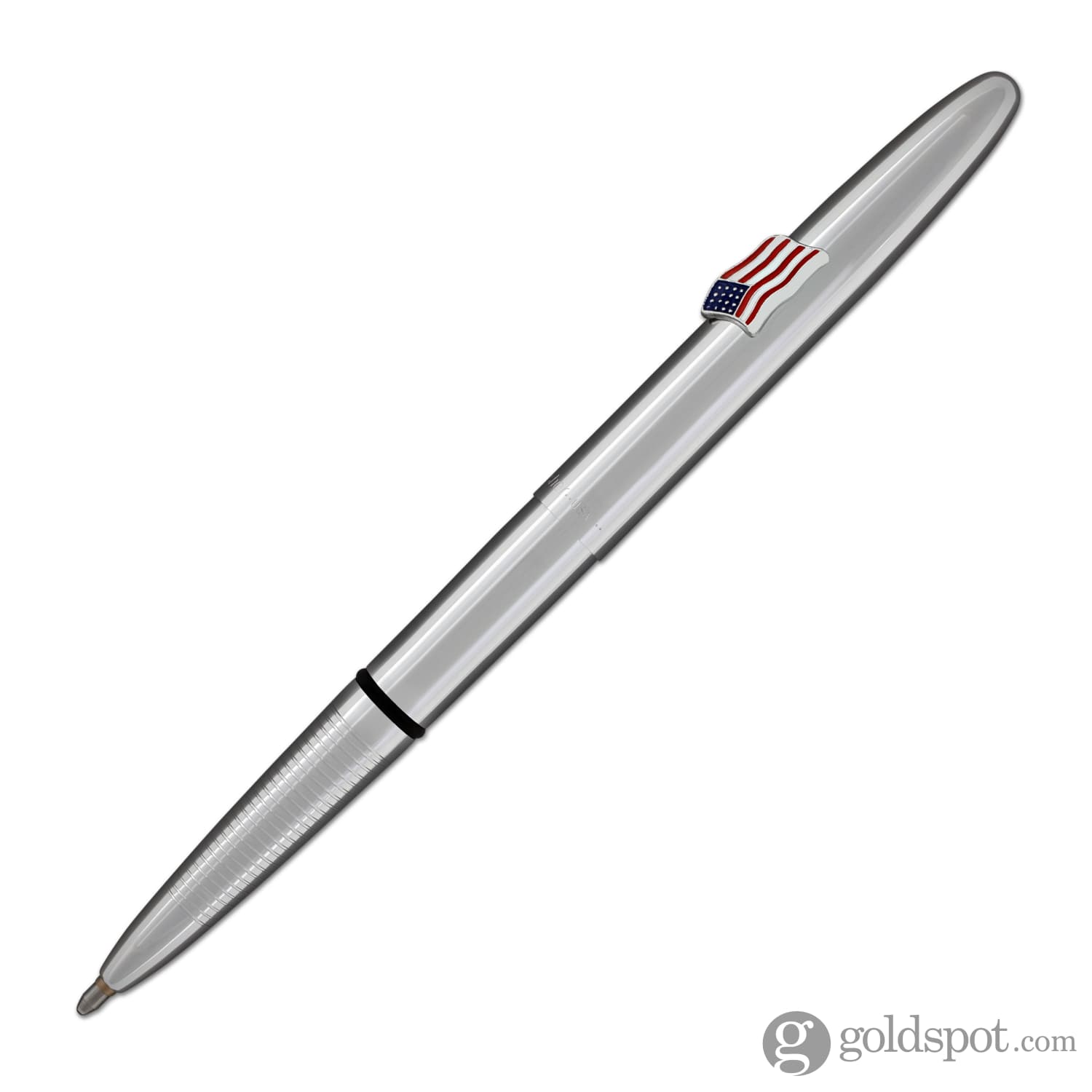 Fisher Space Pen Bullet Ballpoint Pen - Chrome Finish with American Flag Emblem - Compact & Refillable for Everyday Carry, Travel, and Outdoor Adventures