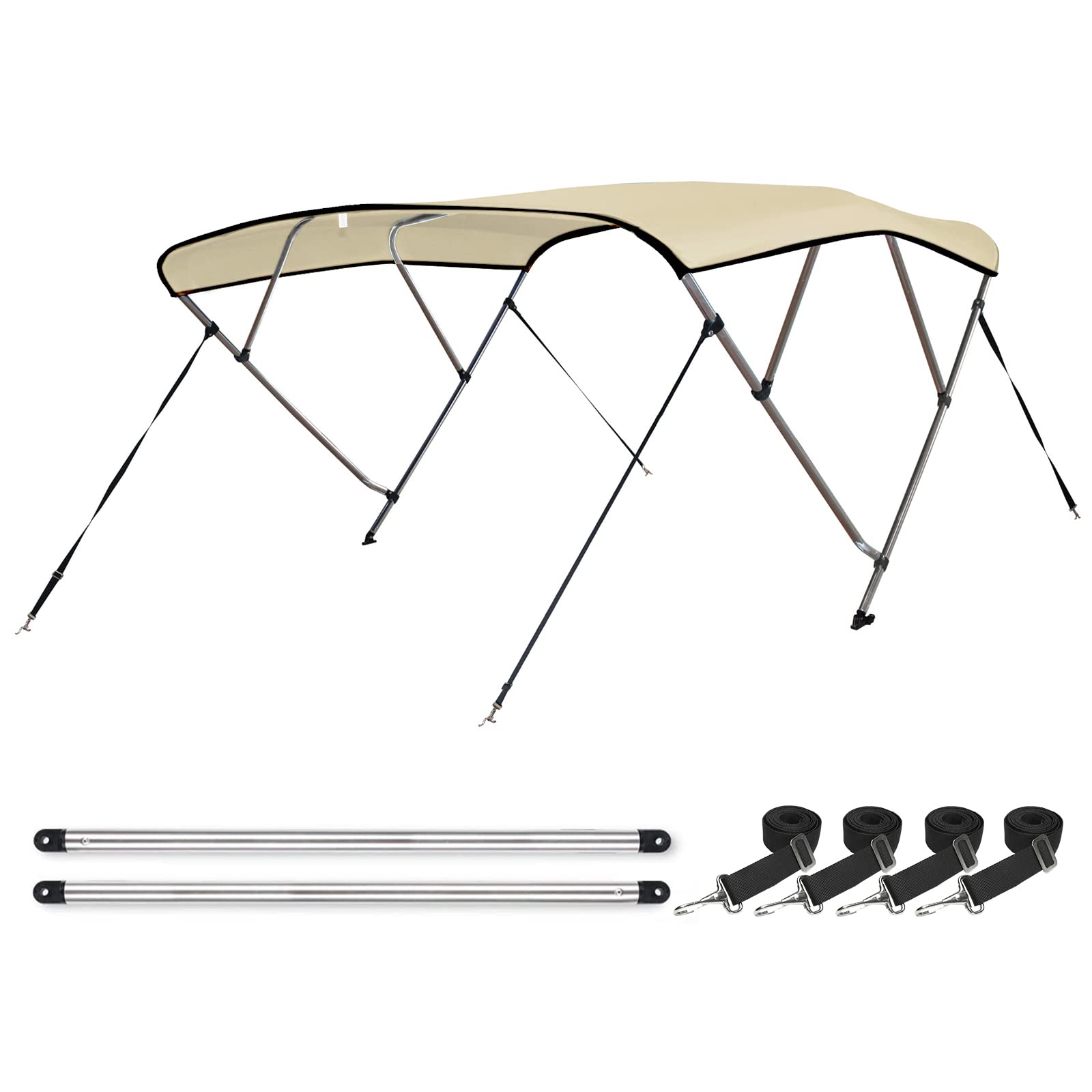 Leader Accessories 10-Color Bimini Top Boat Cover with 4 Adjustable Straps, 2 Rear Support Poles & Mounting Hardware - UV Protection Canopy for Pontoon, Fishing & Speed Boats (Includes Storage Boot)