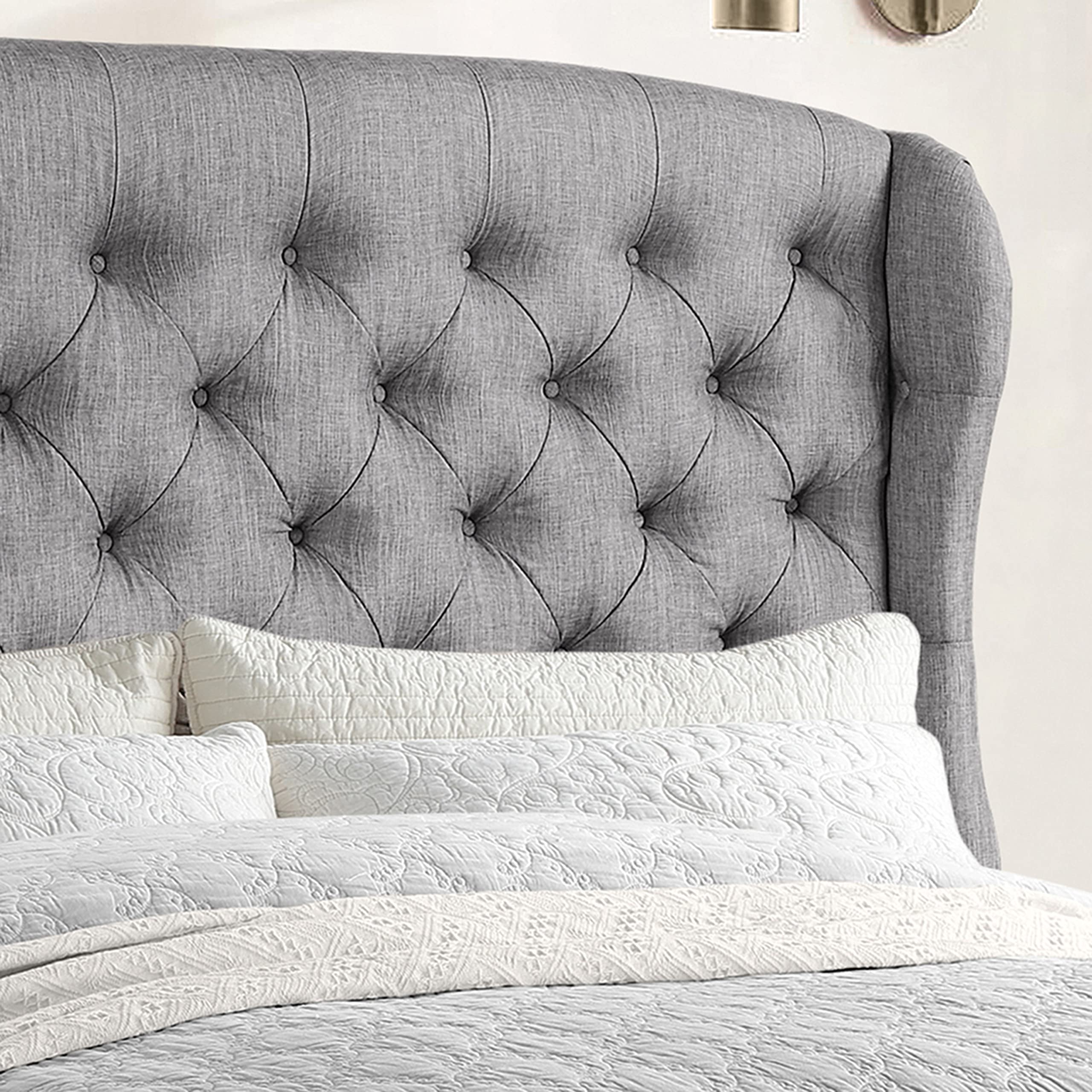 Rosevera Issac King Size Bed Frame with Adjustable Headboard & Button Tufted Design in Textile Gray - Perfect for Master Bedrooms & Guest Rooms