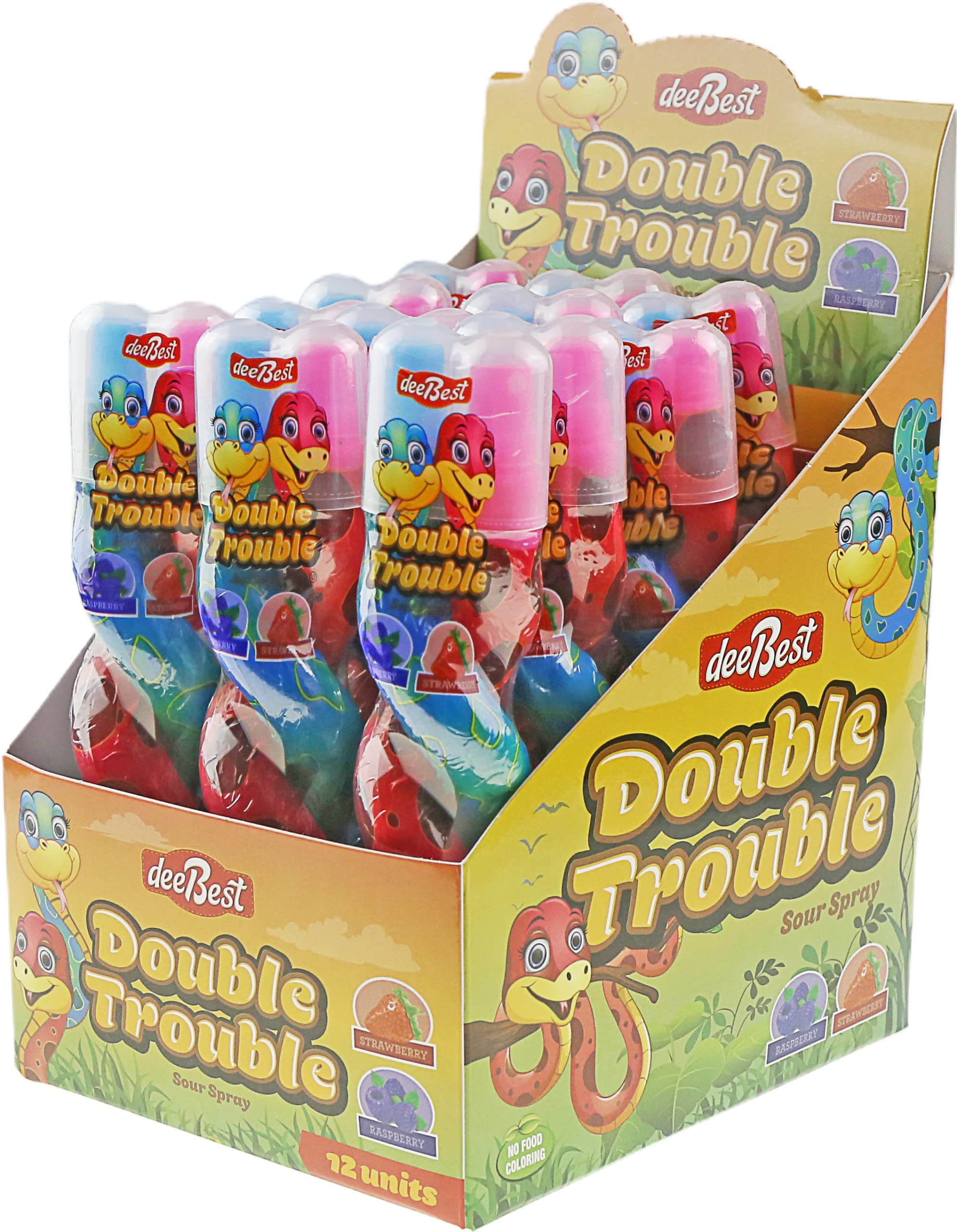 2-in-1 Strawberry & Raspberry Sour Candy Liquid Spray - Snake-Shaped Fun, No Artificial Colors, Kosher Certified (Pack of 12) | Perfect for Halloween Treats, Party Favors & Prank Gifts