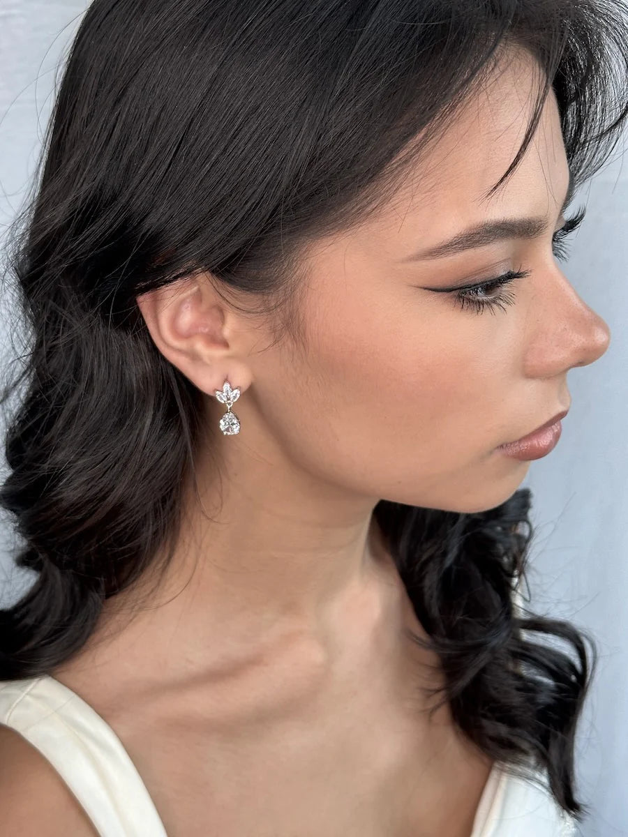 Elegant Crystal Drop Bridal Earrings with Marquise & Pear Cut Stones – Perfect for Weddings, Prom, and Formal Occasions